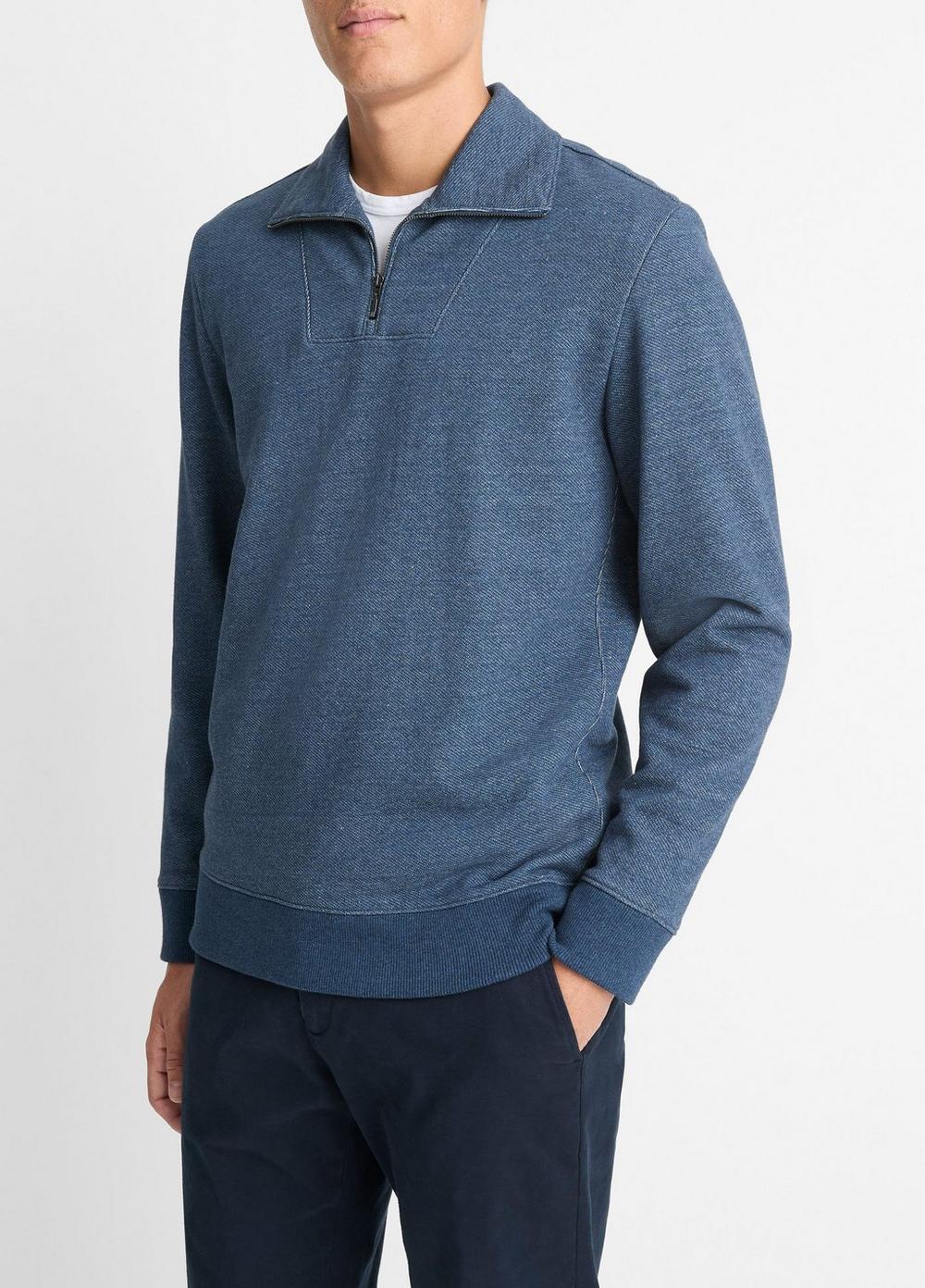 Cotton-Blend Mock Neck Quarter-Zip Pullover Product Image