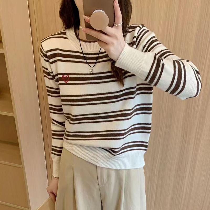 Round Neck Striped Sweater Product Image