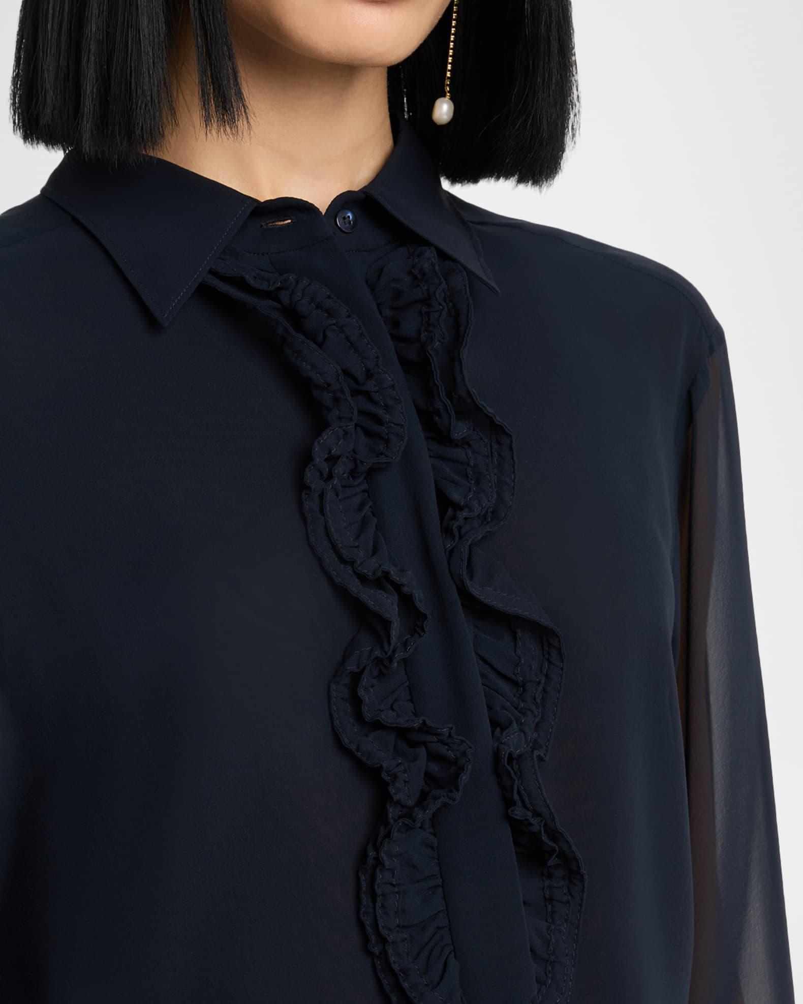 Sheer Dreams Ruffle-Trim Silk Georgette Blouse Product Image