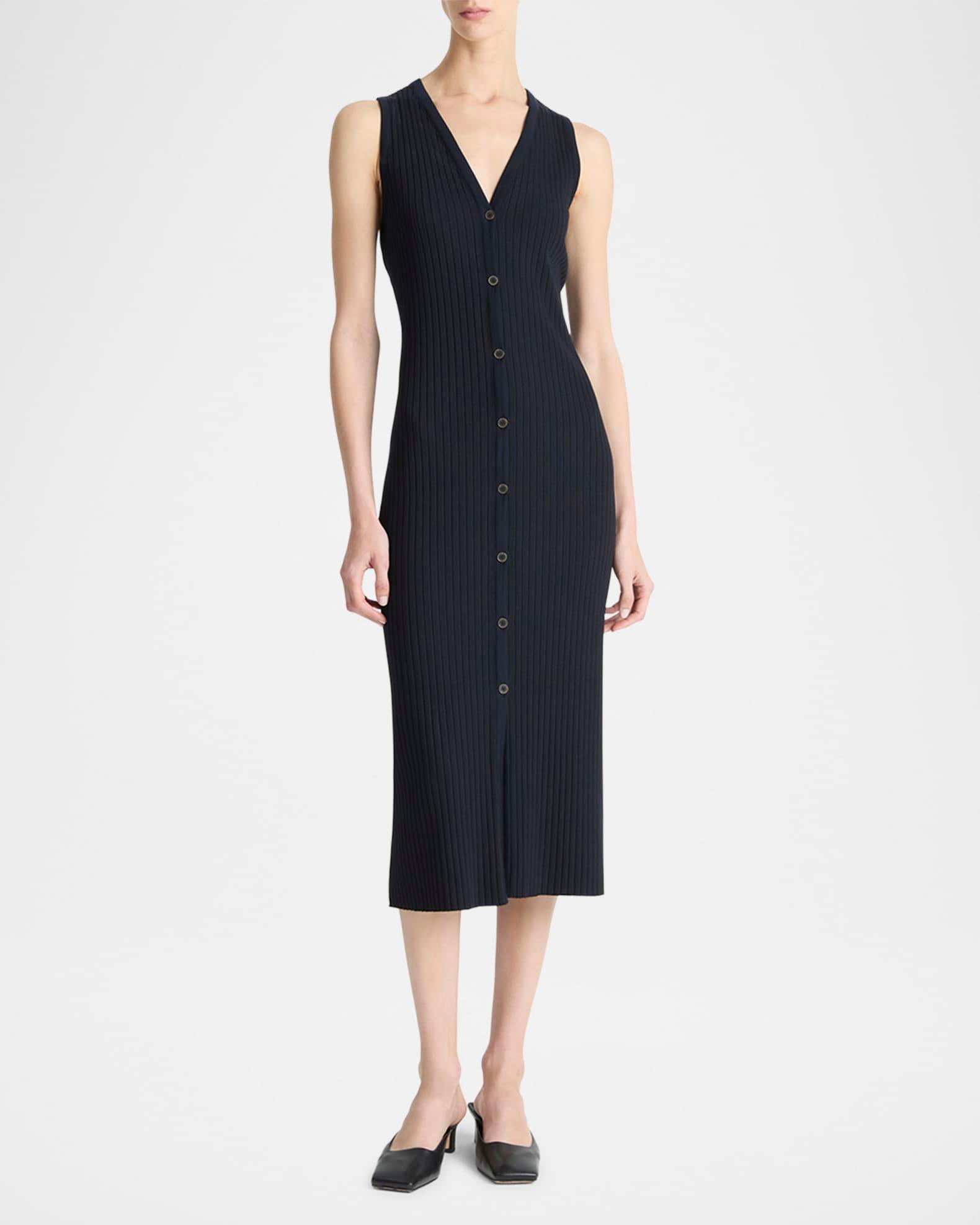 Sleeveless Ribbed Button-Front Dress Product Image