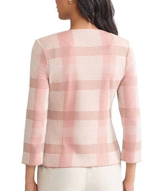 MISOOK Tailored Multi-Color Plaid Knit V-Neck Bracelet Sleeve Jacket Product Image