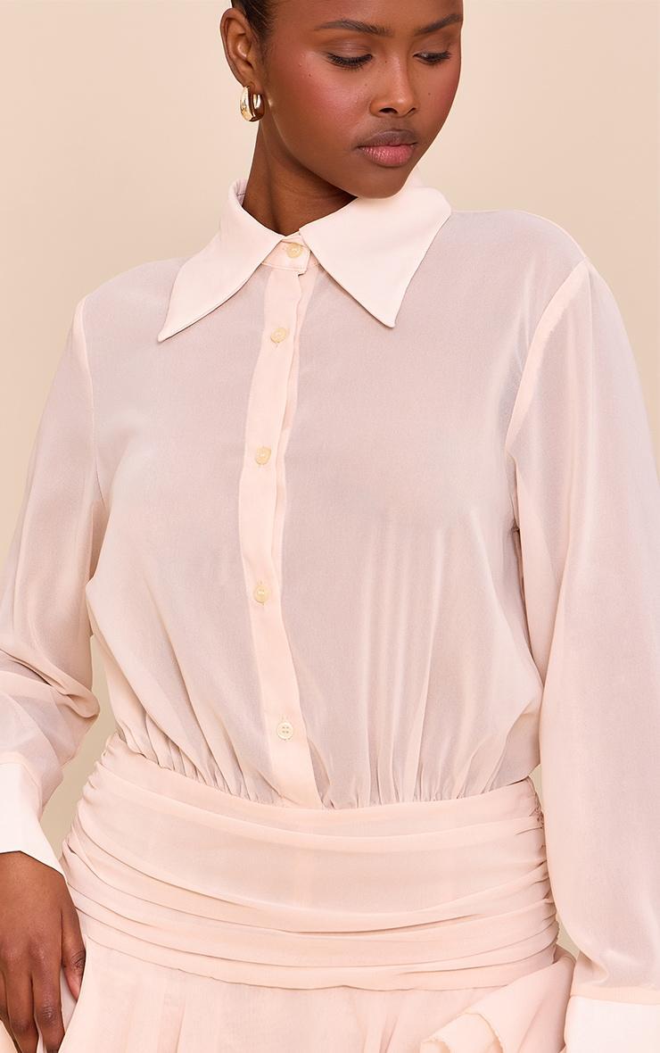 Beige Chiffon Sheer Waist Detail Romper Product Image