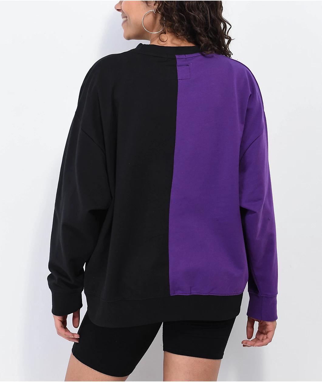 Mitchell & Ness LA Lakers Big Face Black & Purple Split Crewneck Sweatshirt Product Image