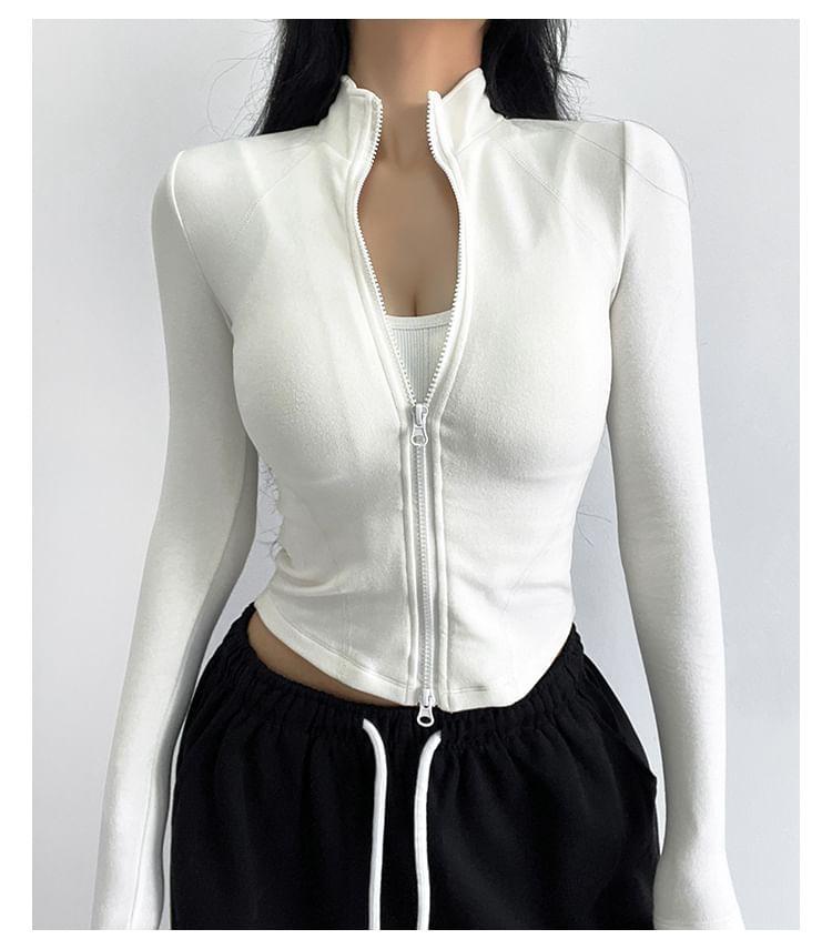 Stand Collar Plain Zip Jacket Product Image