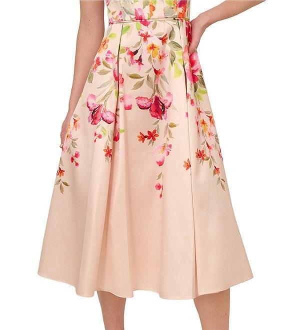 Adrianna Papell Square Neck Sleeveless Floral Print Mikado Midi Dress Product Image