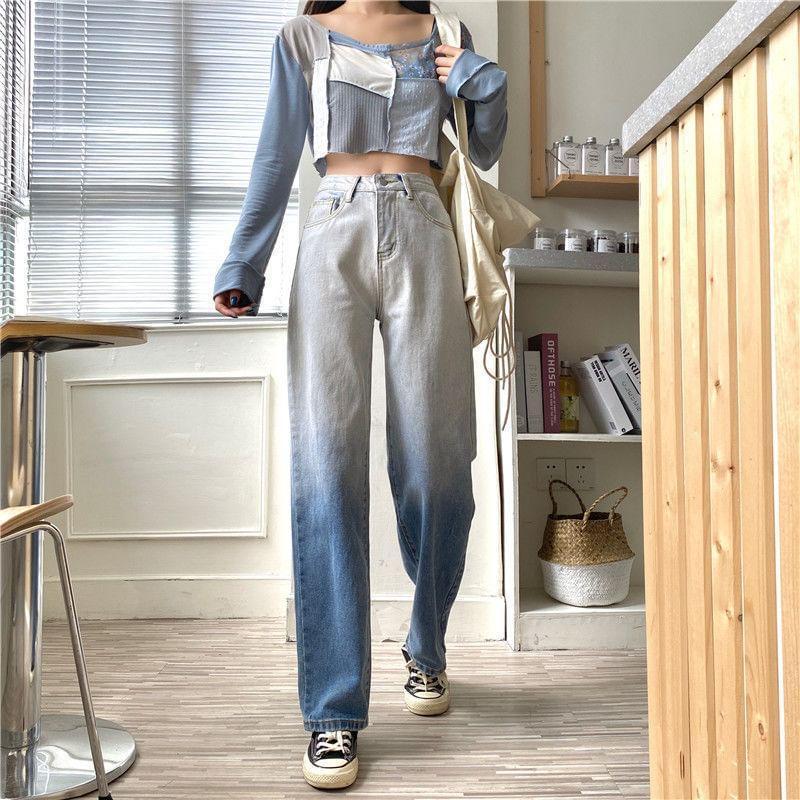 High Rise Gradient Straight Leg Jeans Product Image