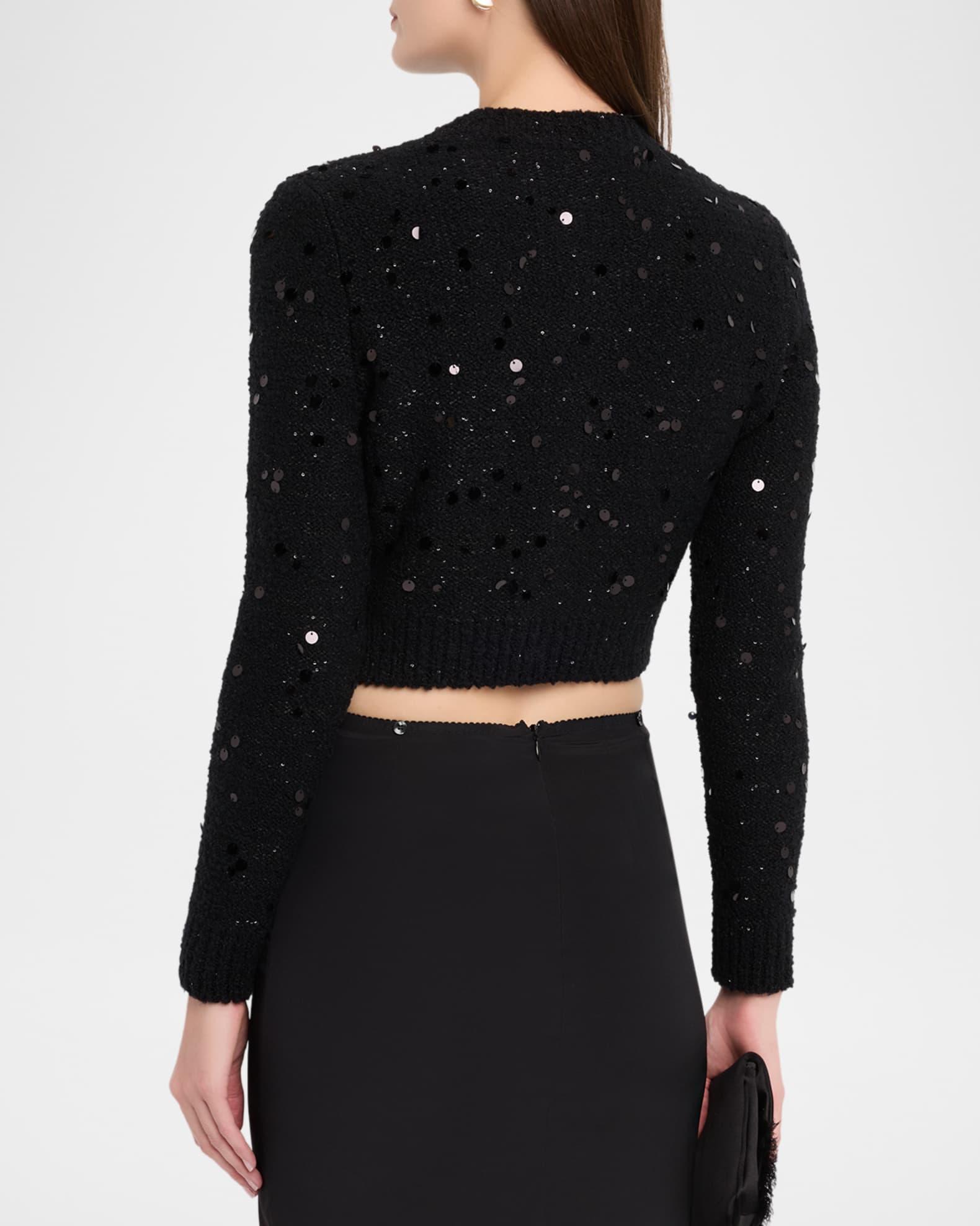 Sequined Wool Crop Crewneck Cardigan Product Image