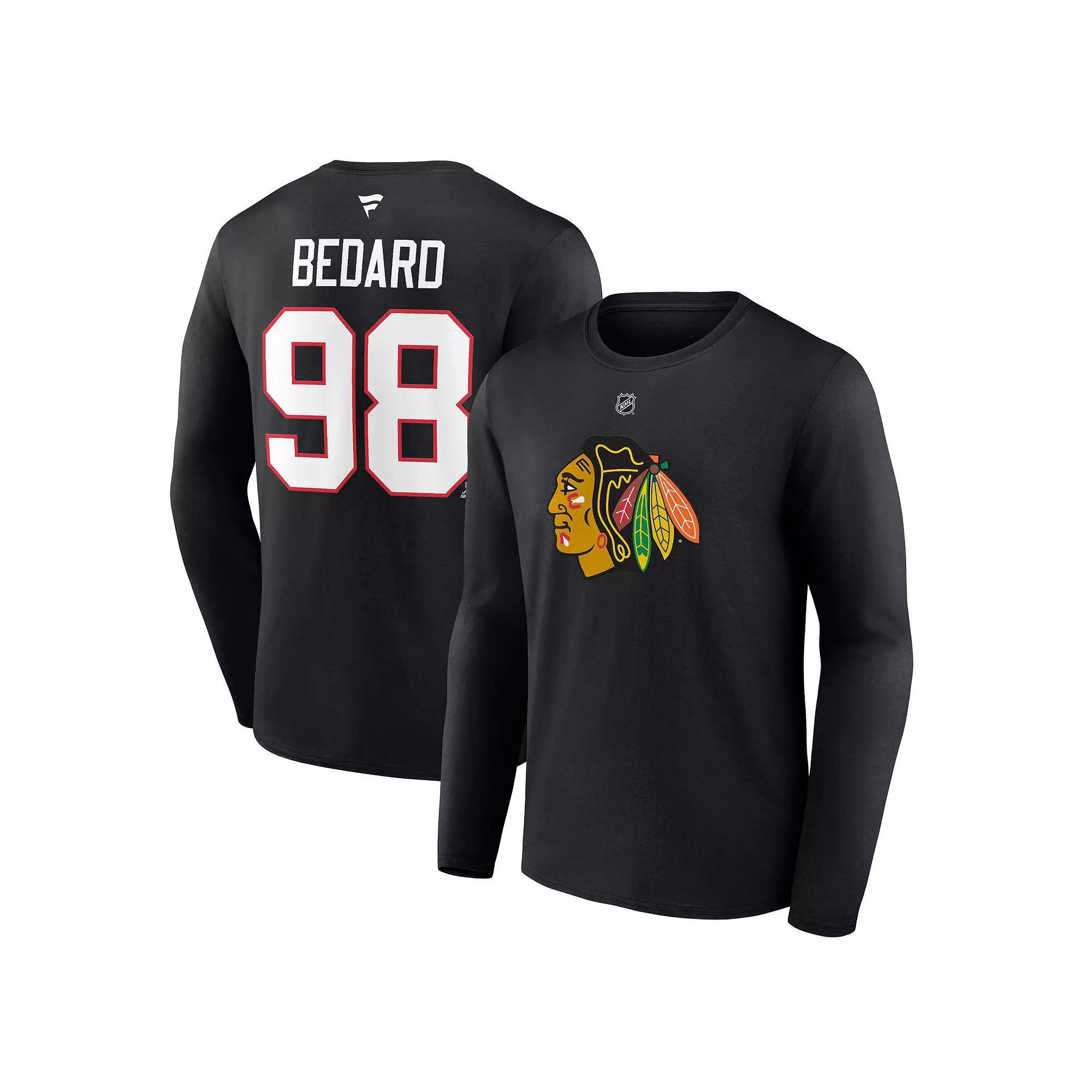 Men's Fanatics Branded Connor Bedard Black Chicago Blackhawks Authentic Stack Name & Number Long Sleeve T-Shirt,  Product Image