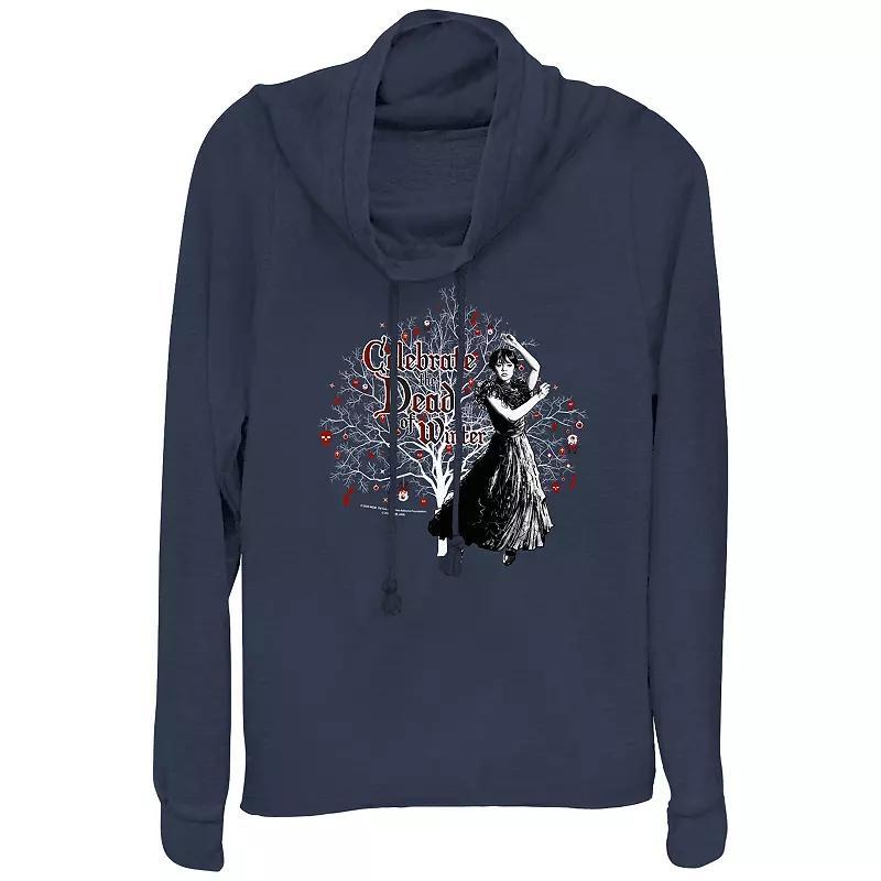 Women's Wednesday Celebrate The Dead Of Winter Cowlneck Graphic Lightweight Long Sleeve, Size: XS, Blue Product Image