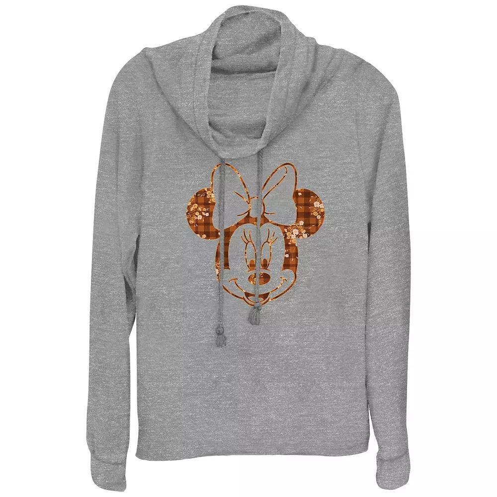 Disney's Minnie Mouse Plaid Floral Print Women's Cowlneck Graphic Lightweight Long Sleeve,  Product Image