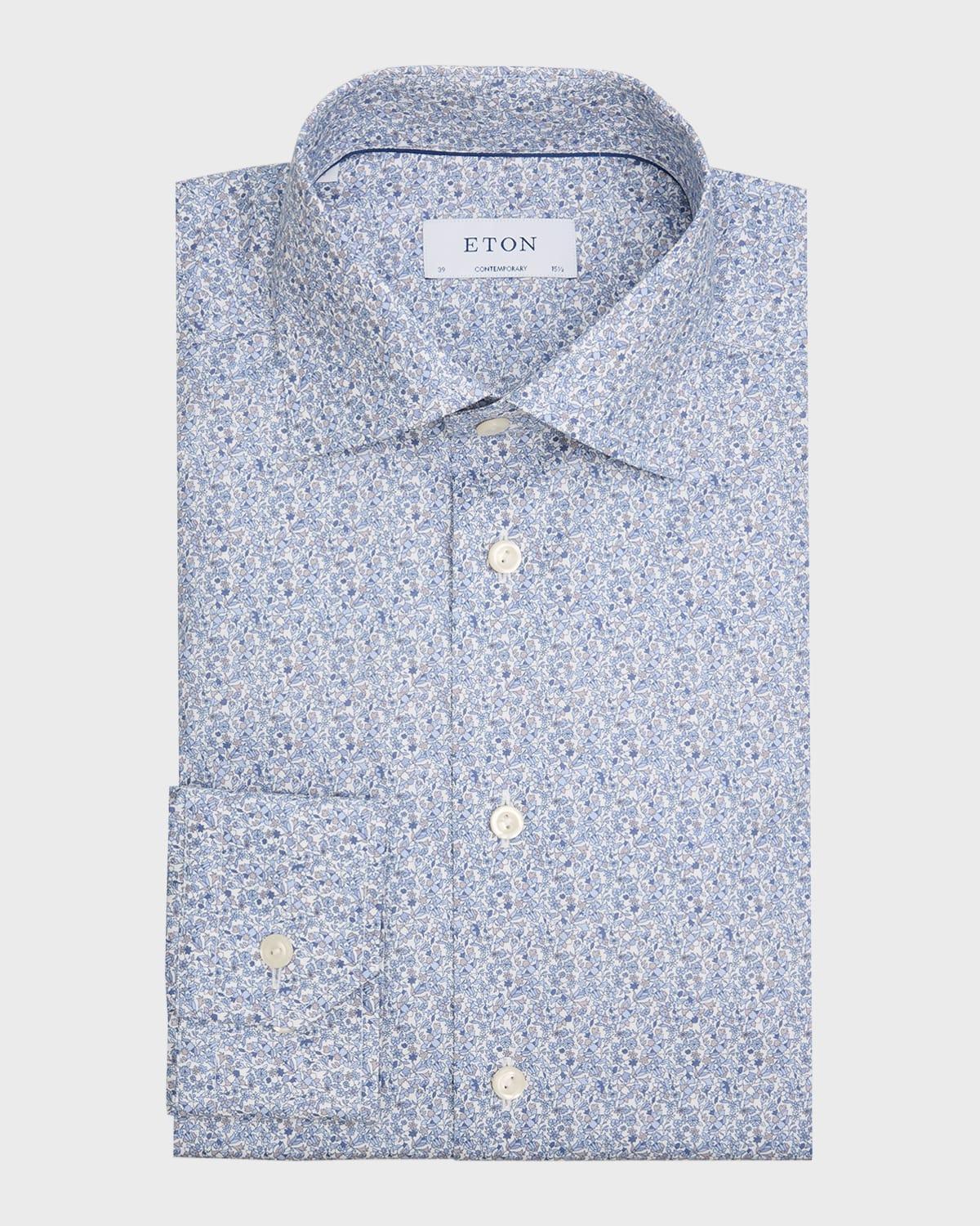 Mens Signature Twill Floral Contemporary-Fit Dress Shirt Product Image