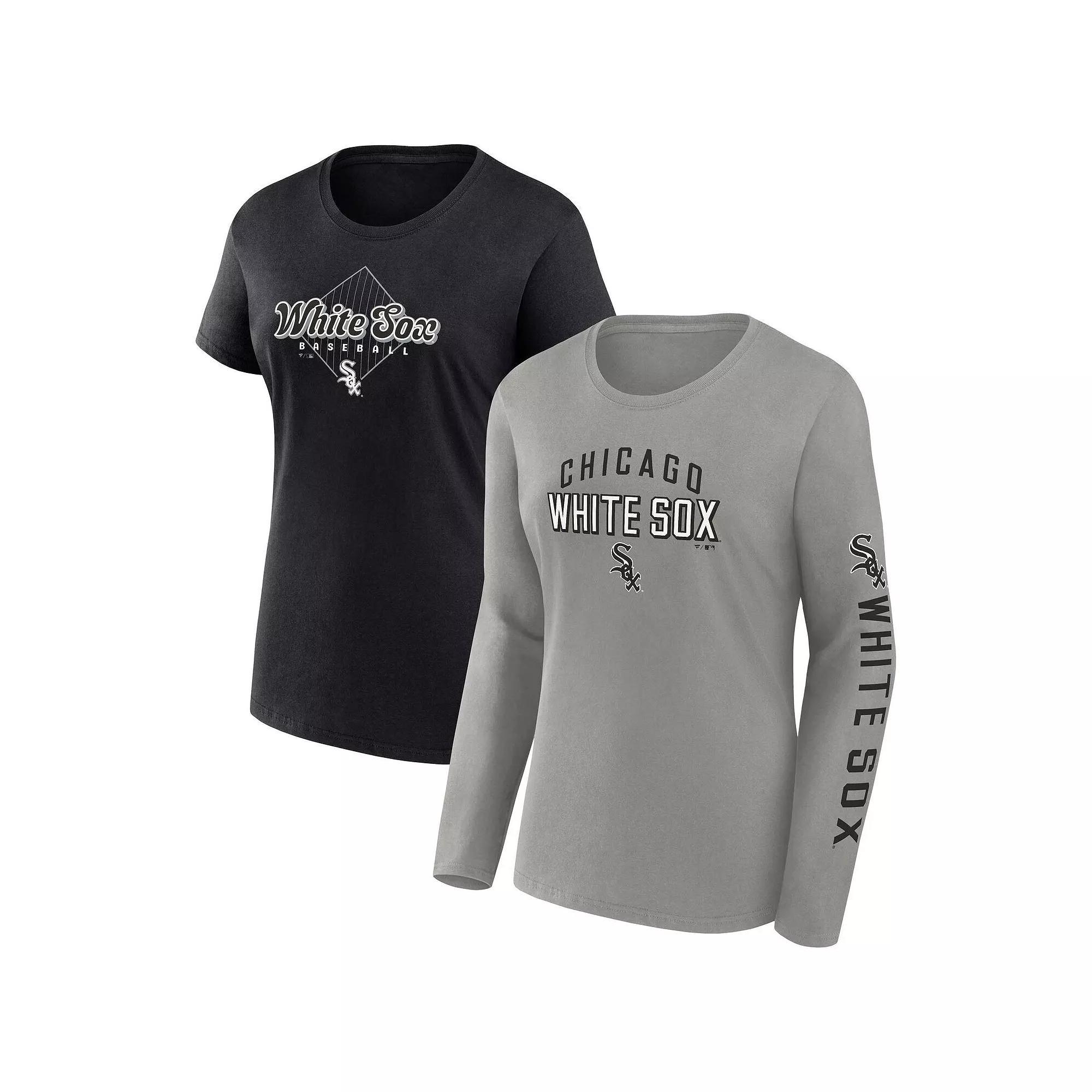 Women's Fanatics Branded Gray/Black Chicago White Sox T-Shirt Combo Pack, Size: 3XL, Grey Product Image