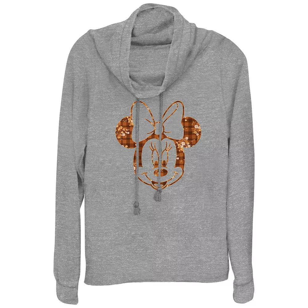 Disney's Minnie Mouse Plaid Floral Print Women's Cowlneck Graphic Lightweight Long Sleeve,  Product Image