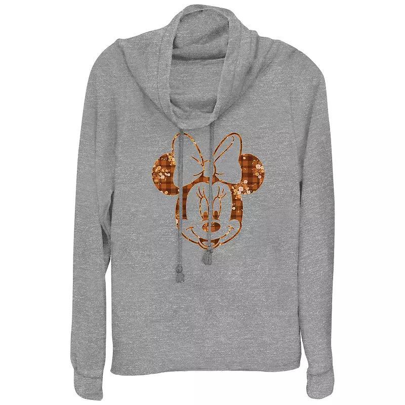 Disney's Minnie Mouse Plaid Floral Print Women's Cowlneck Graphic Lightweight Long Sleeve,  Product Image
