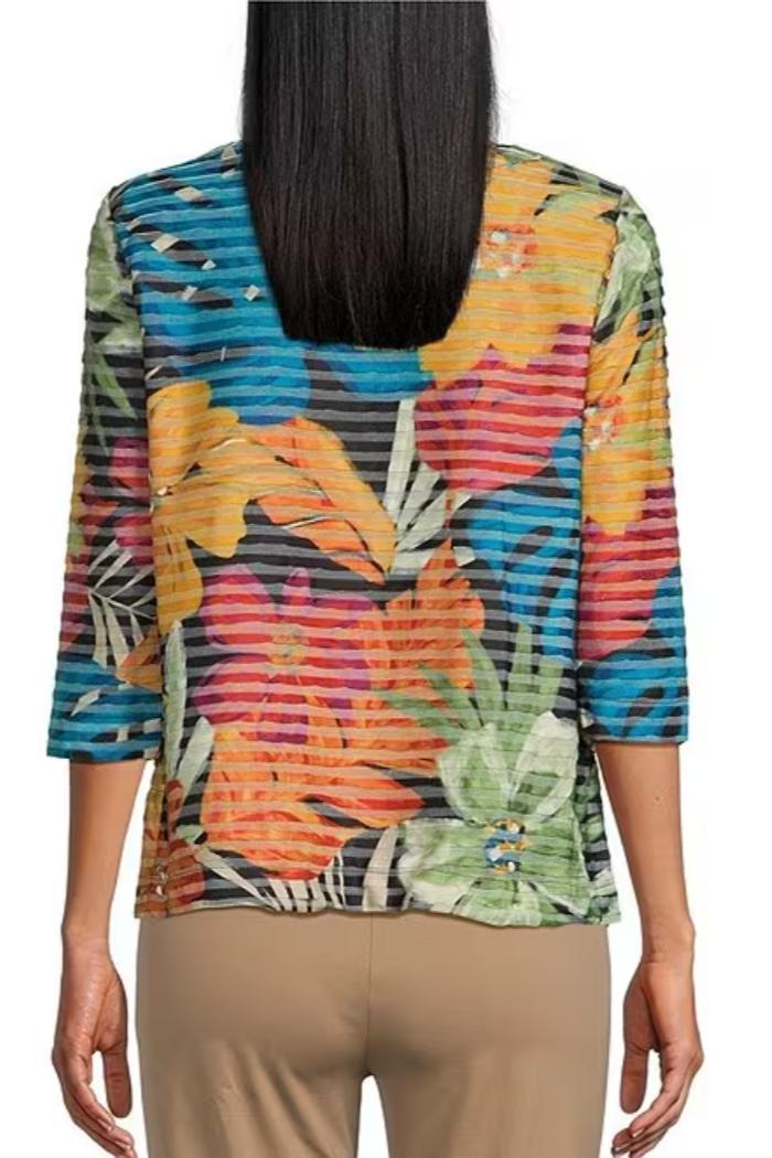 Tropical Print 3/4 Sleeve Top Product Image