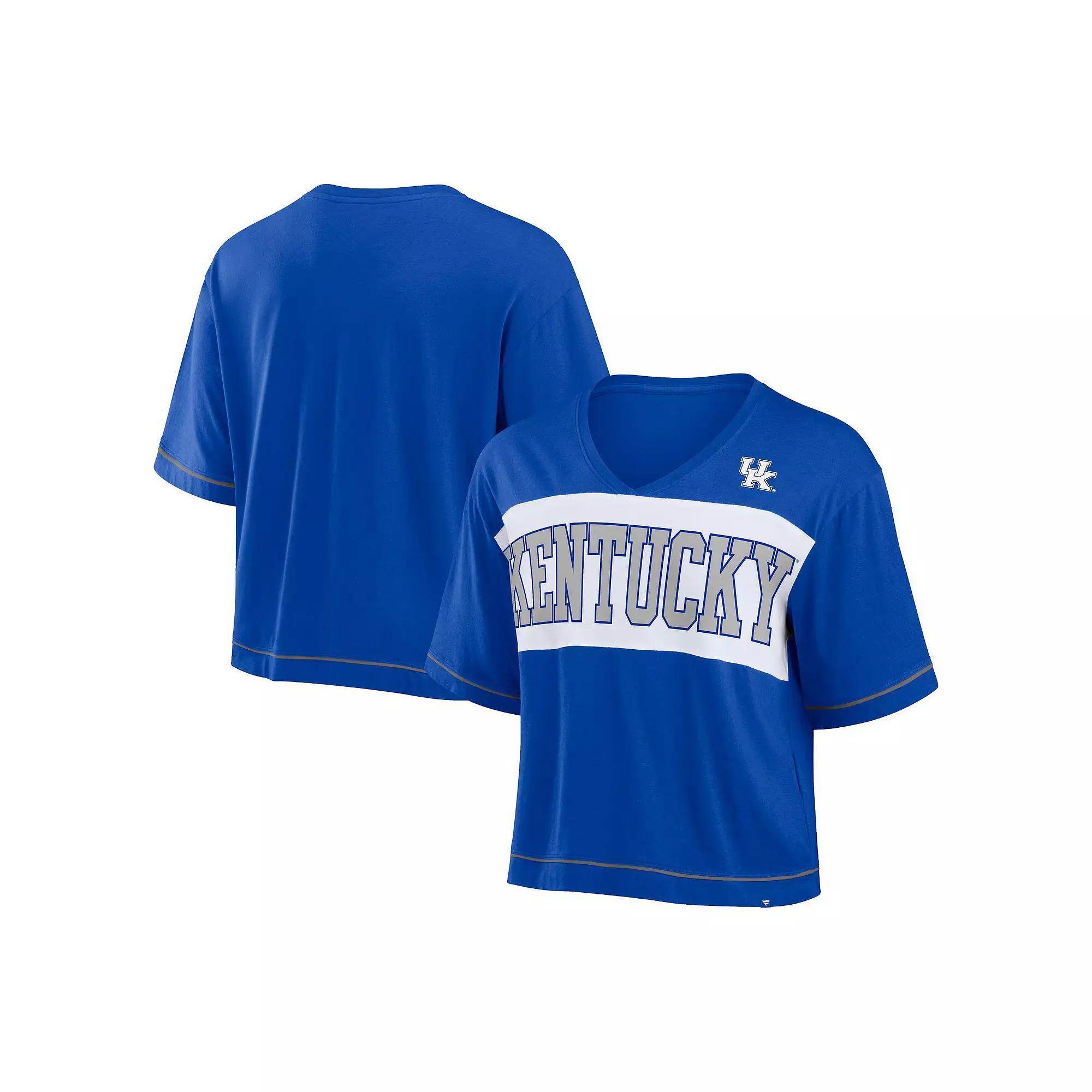 Women's Fanatics Royal Kentucky Wildcats Home Team Bold Fashion Modest V-Neck Cropped T-Shirt,  Product Image