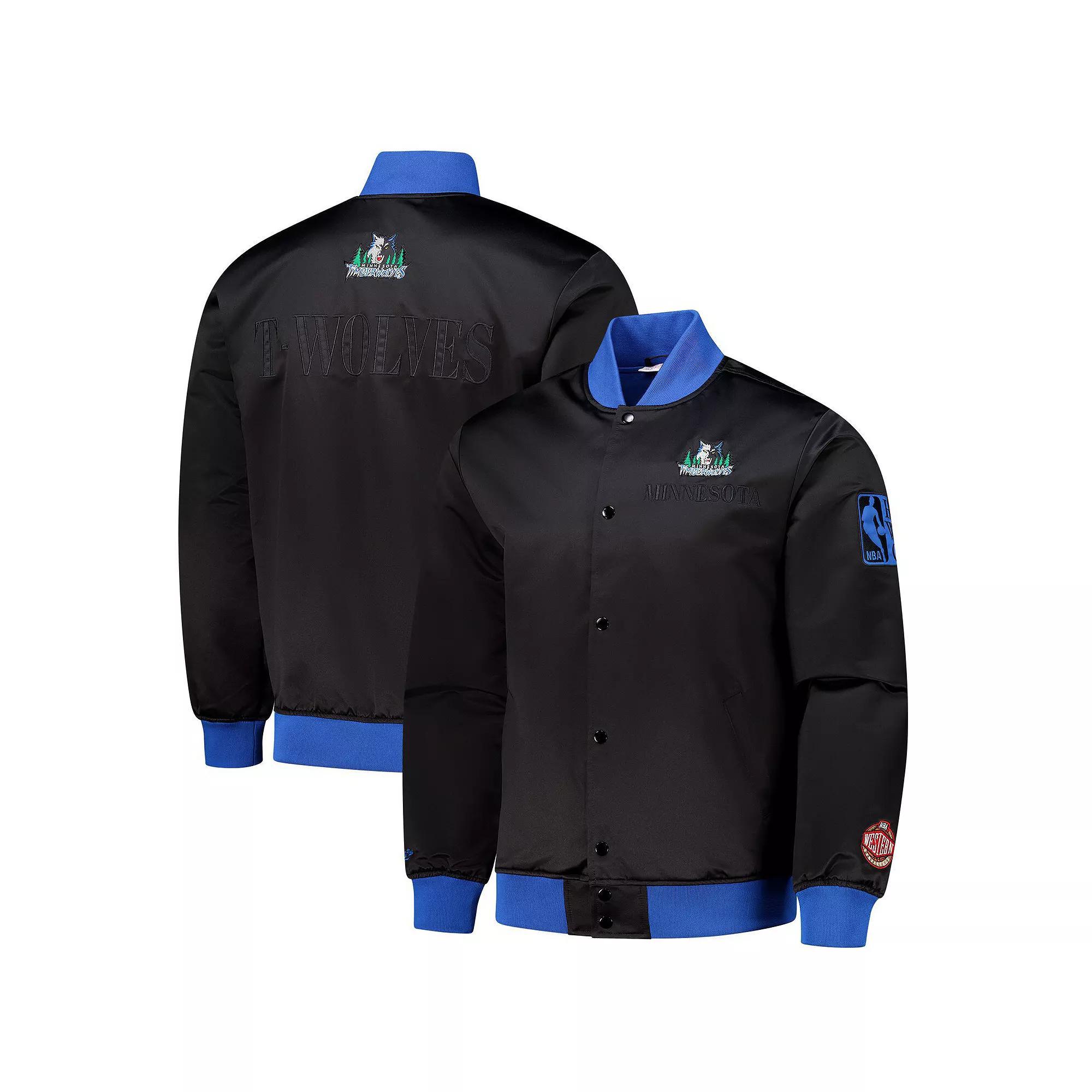 Men's Mitchell & Ness Black Minnesota Timberwolves Hardwood Classics Team OG 3.0 Lightweight Satin Full-Snap Jacket,  Product Image