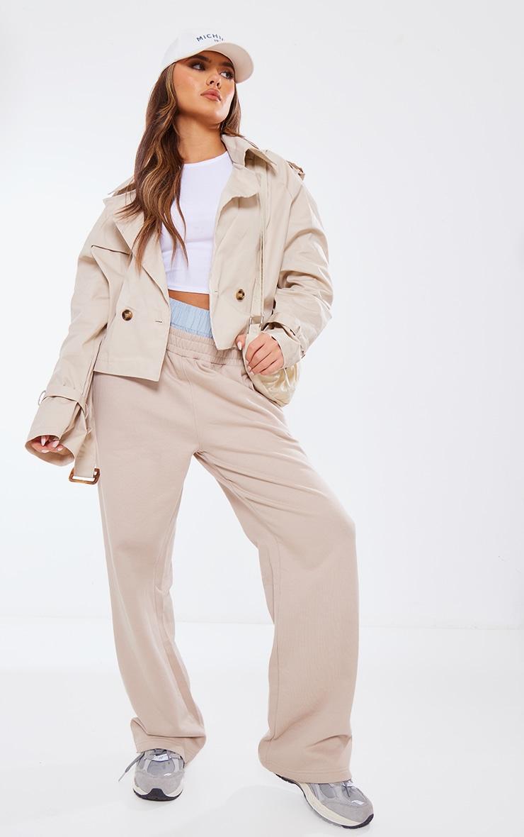 Camel Belted Hem Cropped Trench Coat Product Image