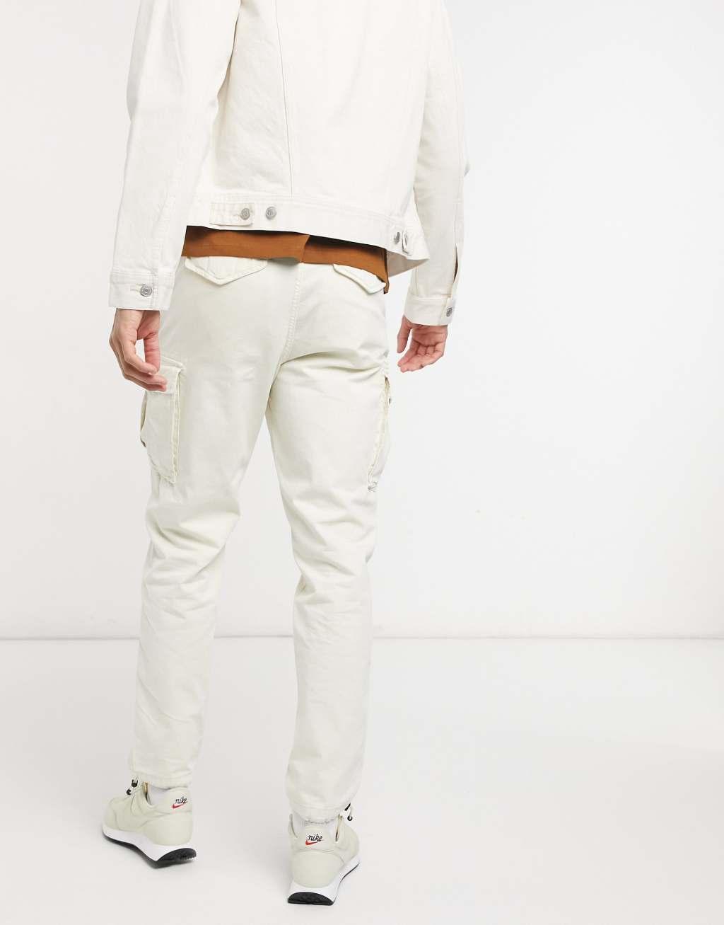 Selected Homme cargo pant with cuffed hem in beige Product Image