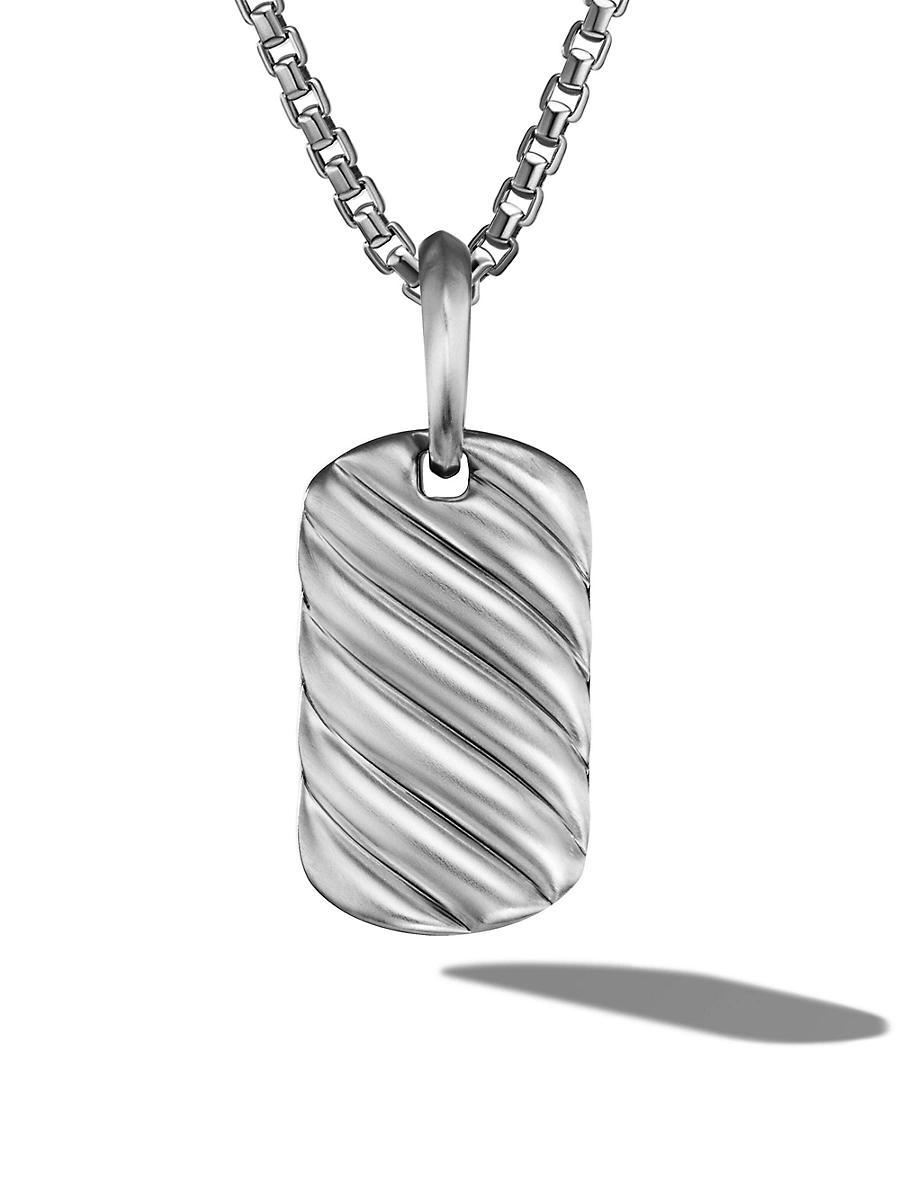 Mens Sculpted Cable Tag in Sterling Silver, 27MM Product Image