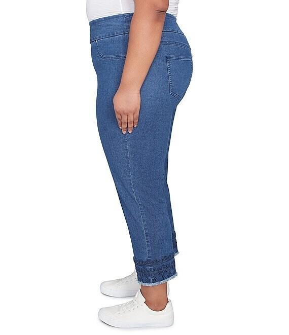 Ruby Rd. Plus Size Straight Leg Embroidered Frayed Hem Pull-On Ankle Pants Product Image