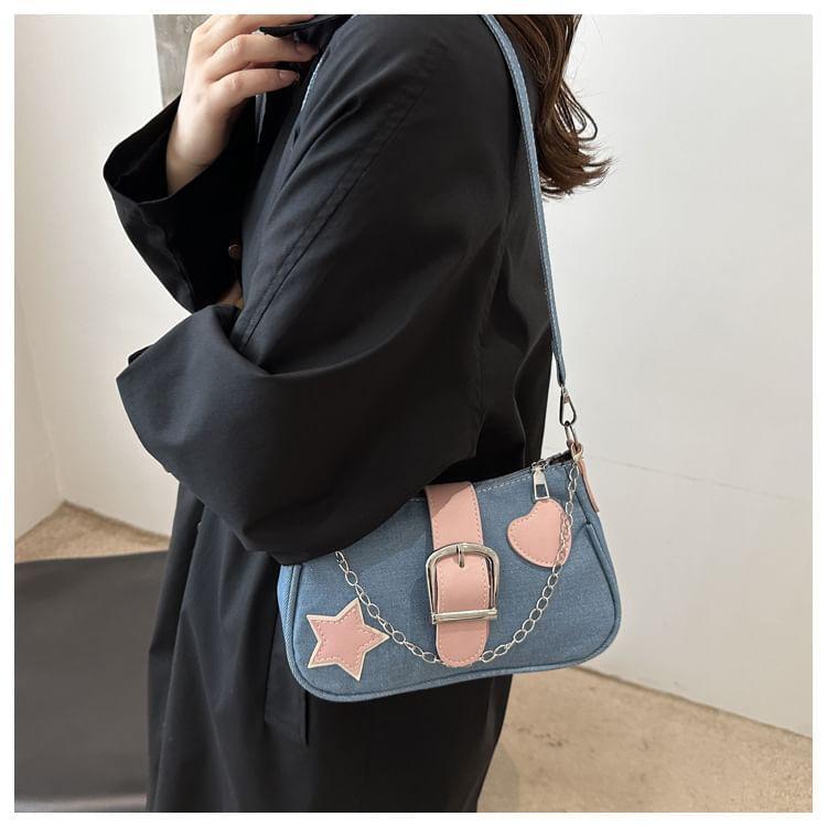 Applique Chained Buckled Denim Crossbody Bag Product Image