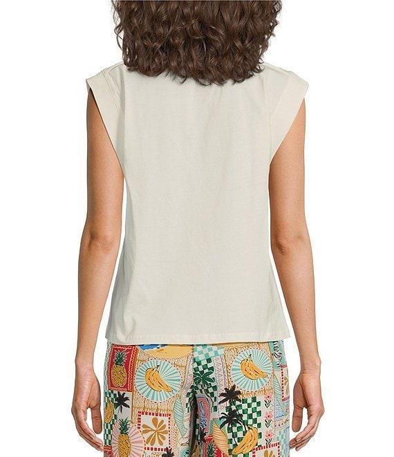 Skies Are Blue Tropical Palm Printed Crew Neck Sleeveless Graphic Tee Product Image