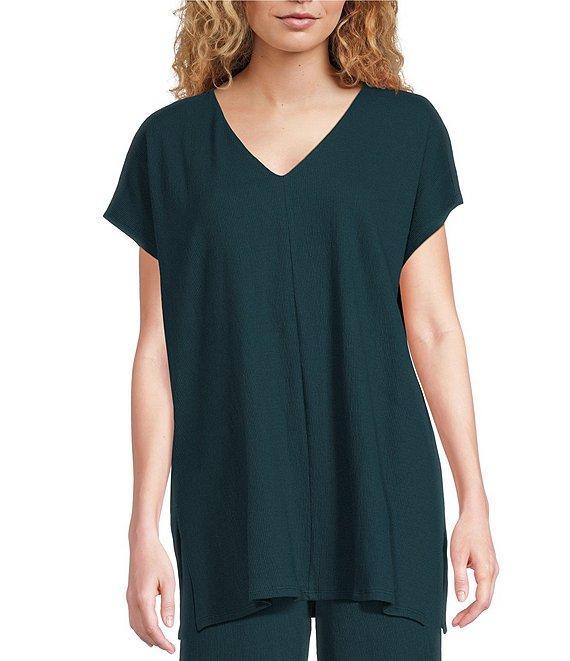 Eileen Fisher Organic Cotton Blend Crinkle Jersey V-Neck Short Sleeve Top Product Image