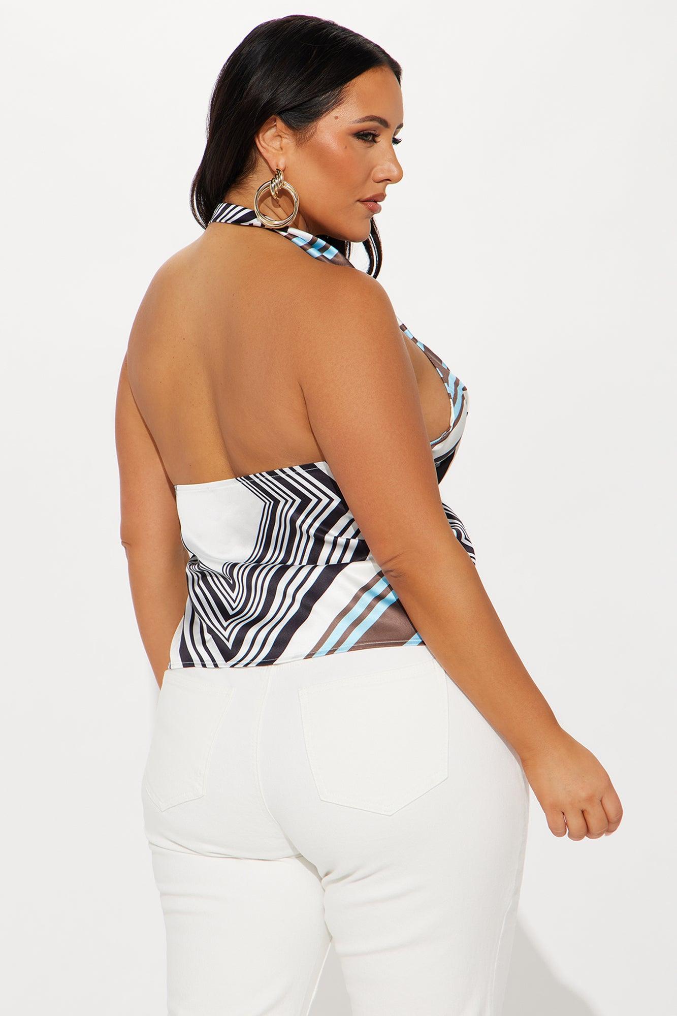 One Night Out Printed Satin Halter Top - Multi Color Product Image