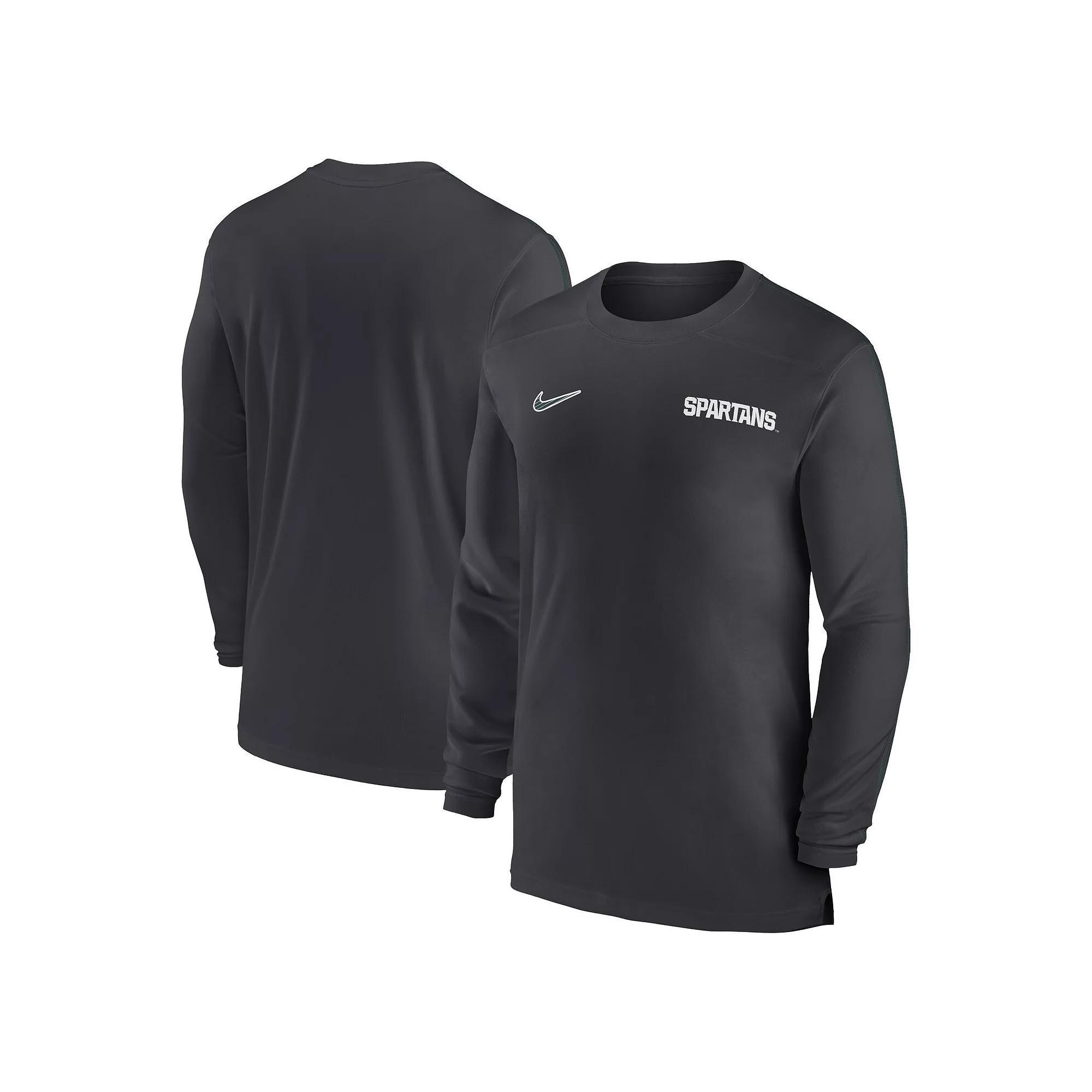 Men's Nike Green Michigan State Spartans 2024 Sideline Coach UV Performance Long Sleeve T-Shirt,  Product Image