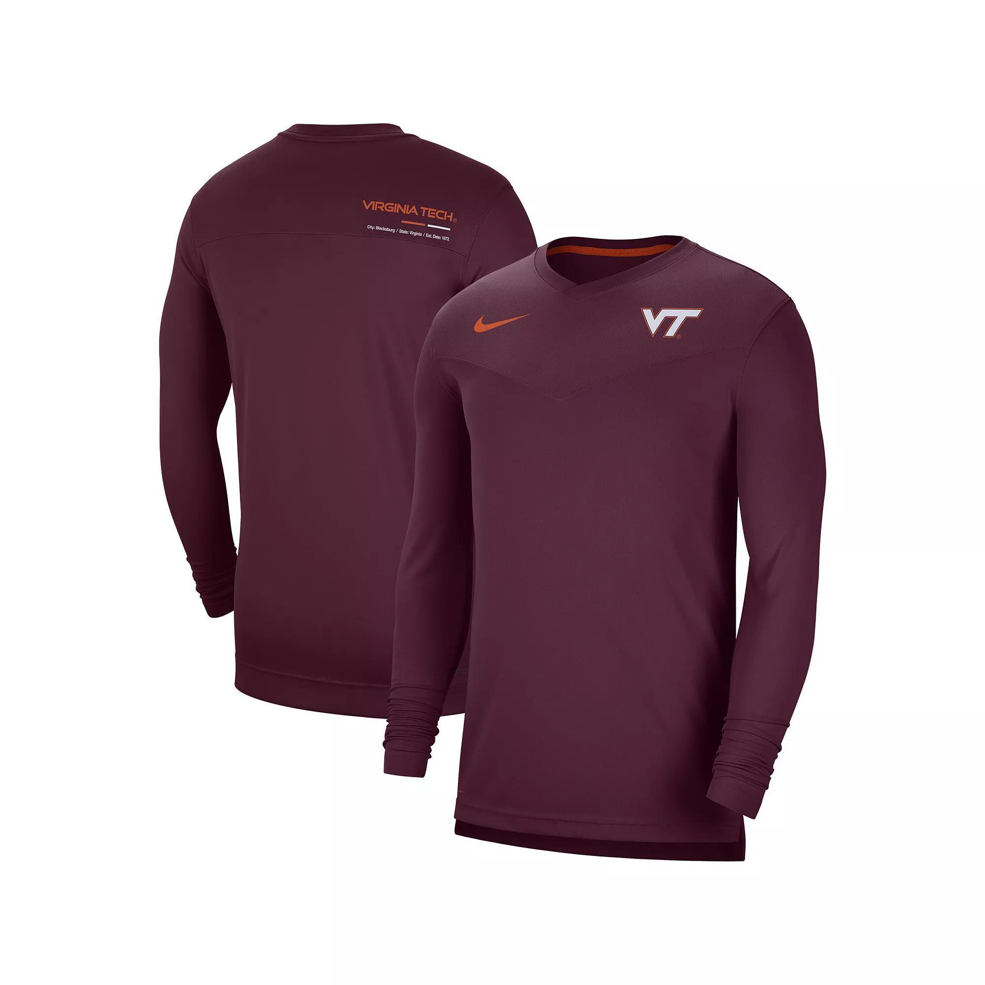 Men's Nike Maroon Virginia Tech Hokies 2022 Coach Performance Long Sleeve V-Neck T-Shirt, Size: 2XL, Red Product Image