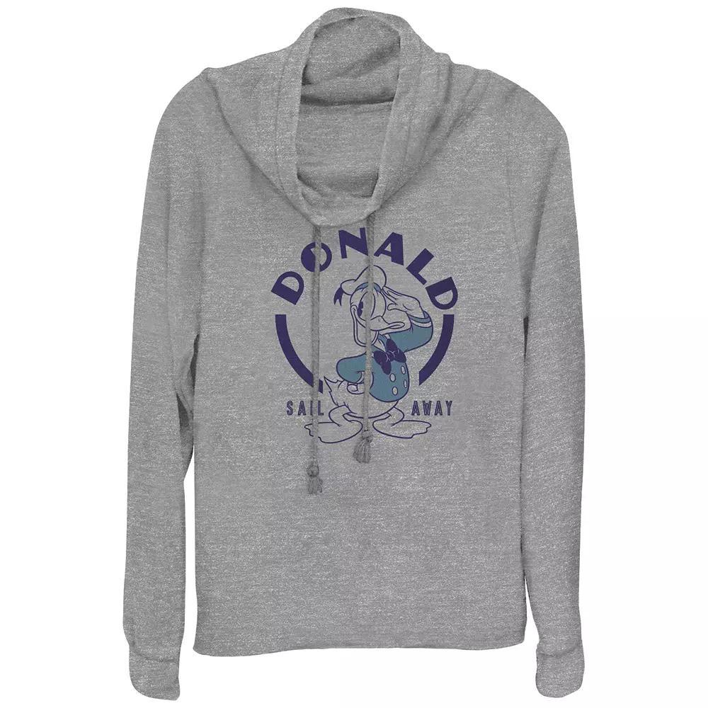 Disneys Donald Duck Sail Away Womens Cowlneck Graphic Lightweight Long Sleeve Gray Grey Product Image