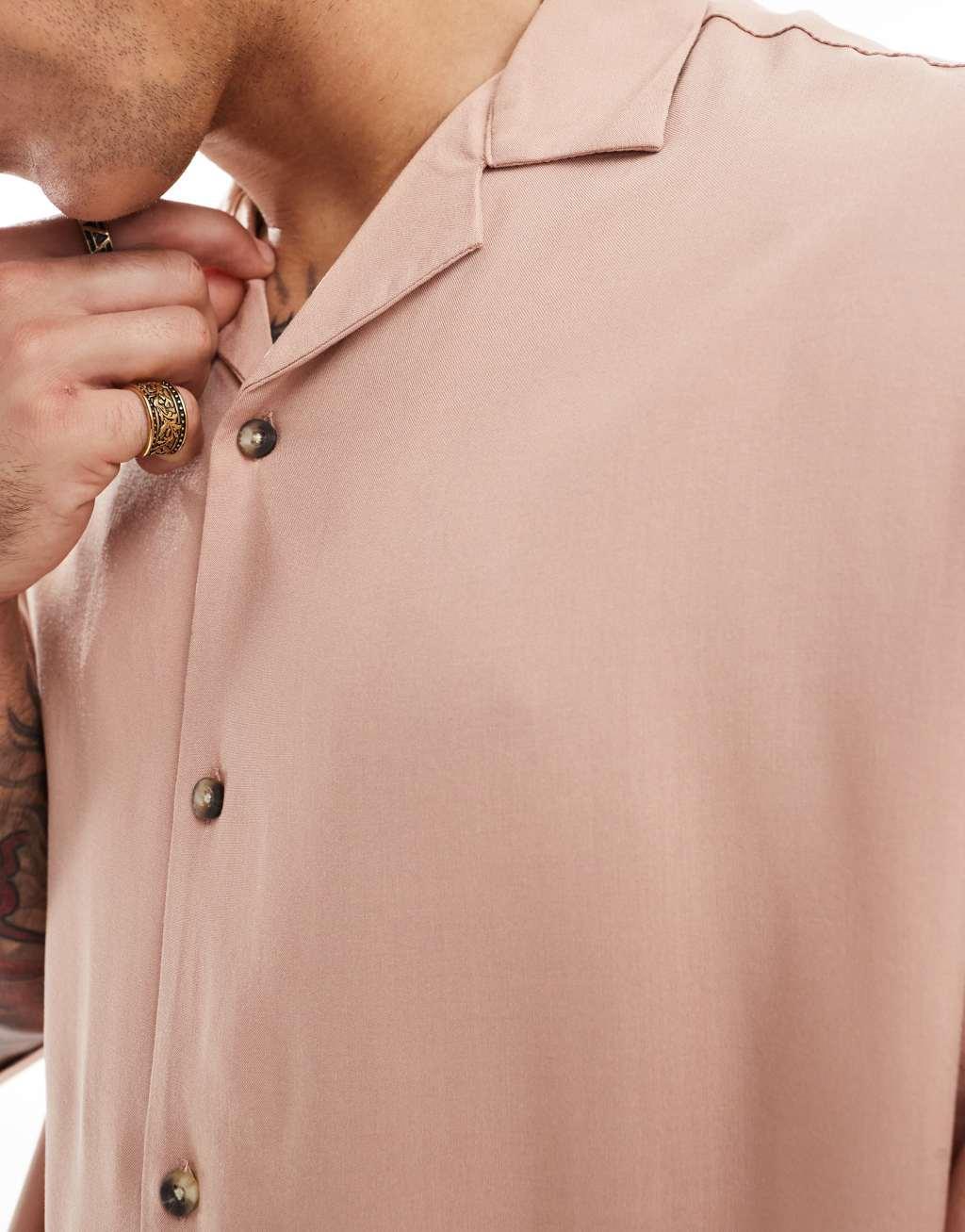 ASOS DESIGN 90s oversized fit viscose shirt with revere collar in dusty pink Product Image