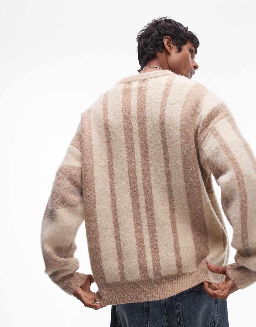 Topman ecru and brown color block sweater Product Image