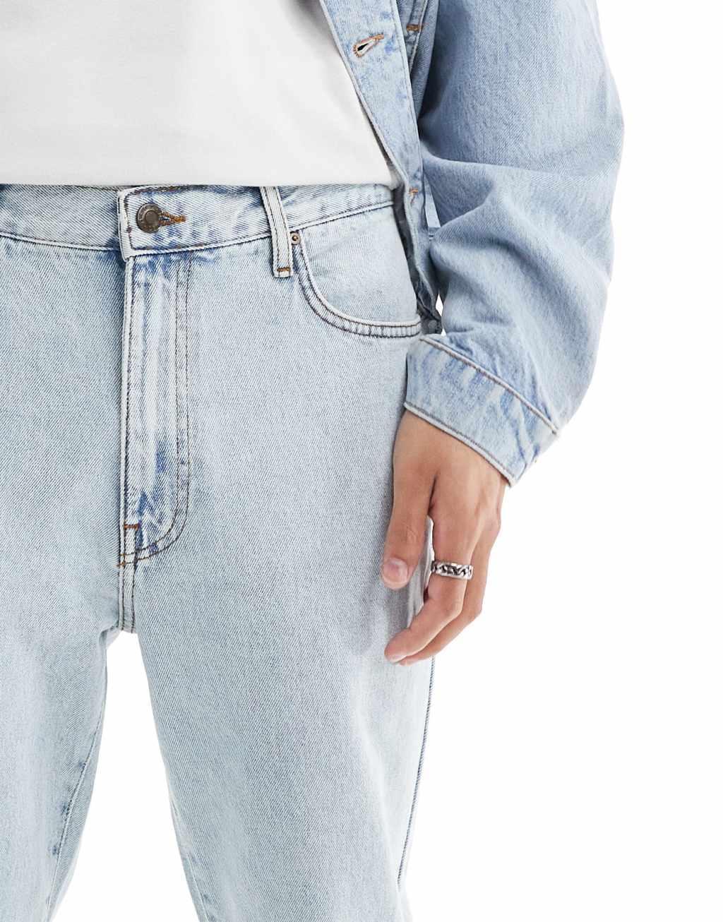 ASOS DESIGN straight leg jeans in light wash blue wash Product Image