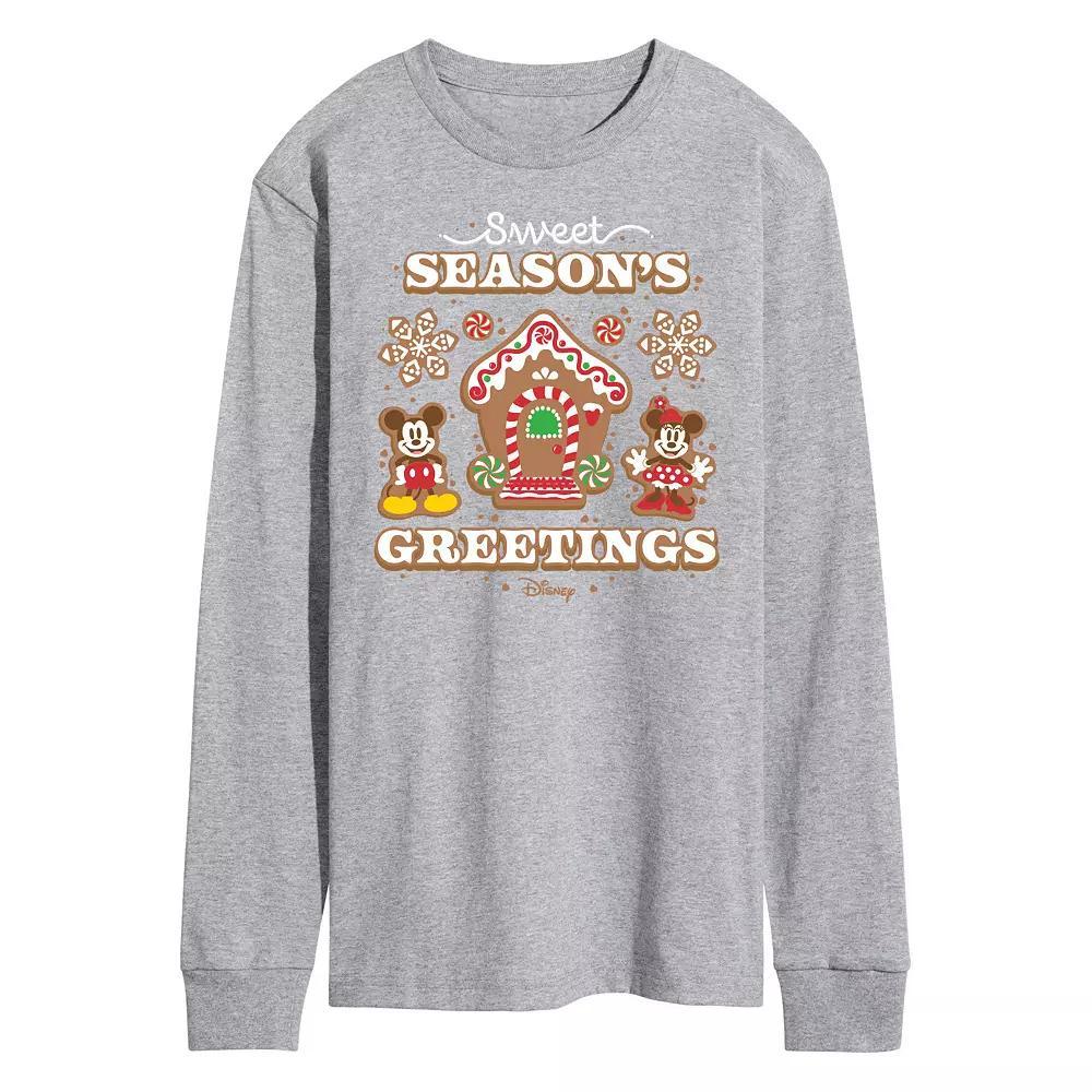 Disney's Mickey & Minnie Mouse Men's Sweet Seasons Greetings Long Sleeved Graphic Tee, Size: Medium, Gray Product Image