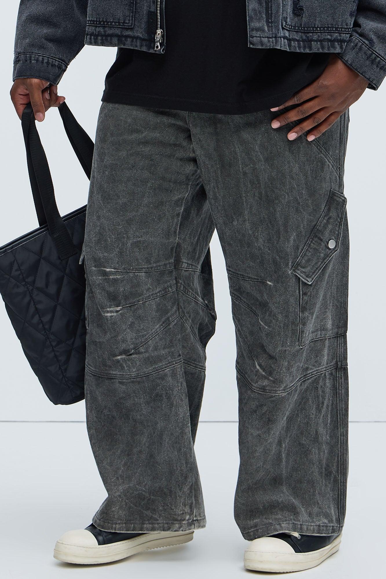 Overdyed Utility Baggy Cargo Pants - Grey Product Image