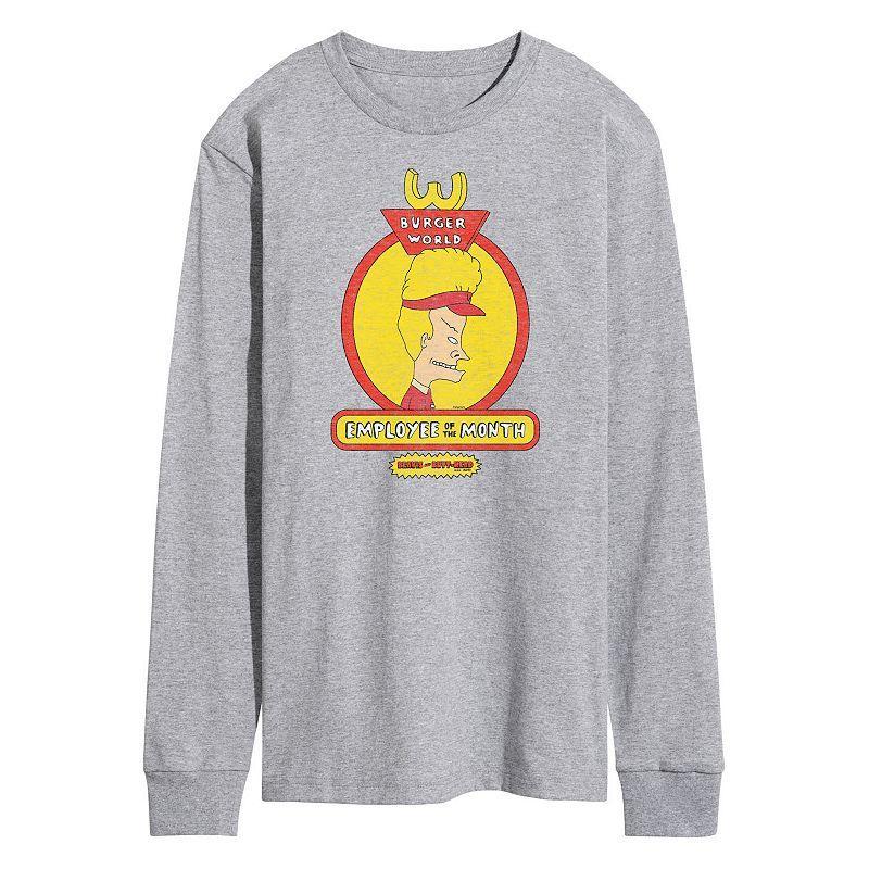 Men's Beavis And Butthead Employee Of The Month Long Sleeve Tee, Size: Medium, Gray Product Image