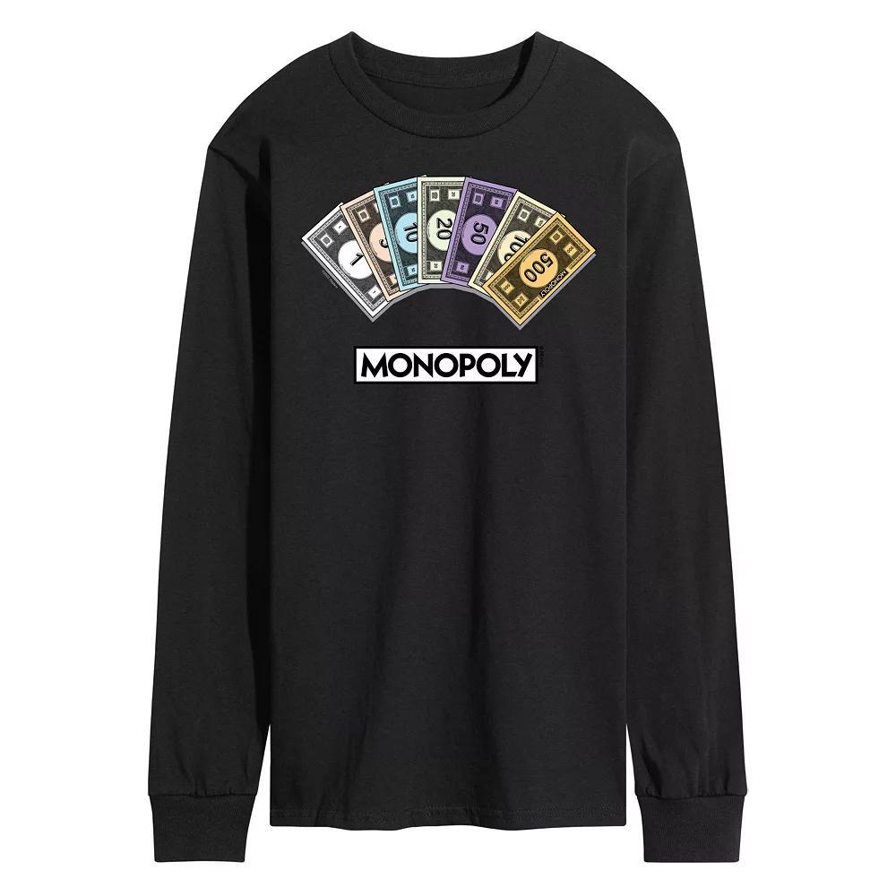 Men's Monopoly Money Stack Long Sleeve Graphic Tee, Size: XL, Black Product Image