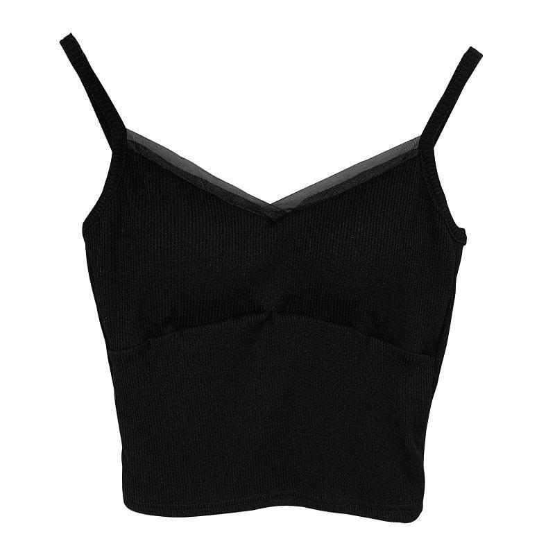 Plain Ribbed Padded Crop Slim Fit Camisole Top Product Image