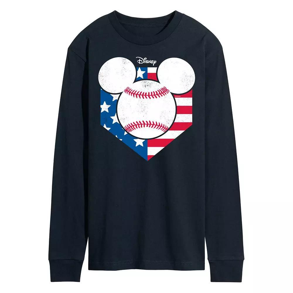 Disney's Mickey Mouse Men's Baseball Flag Long Sleeve Graphic Tee,  Product Image