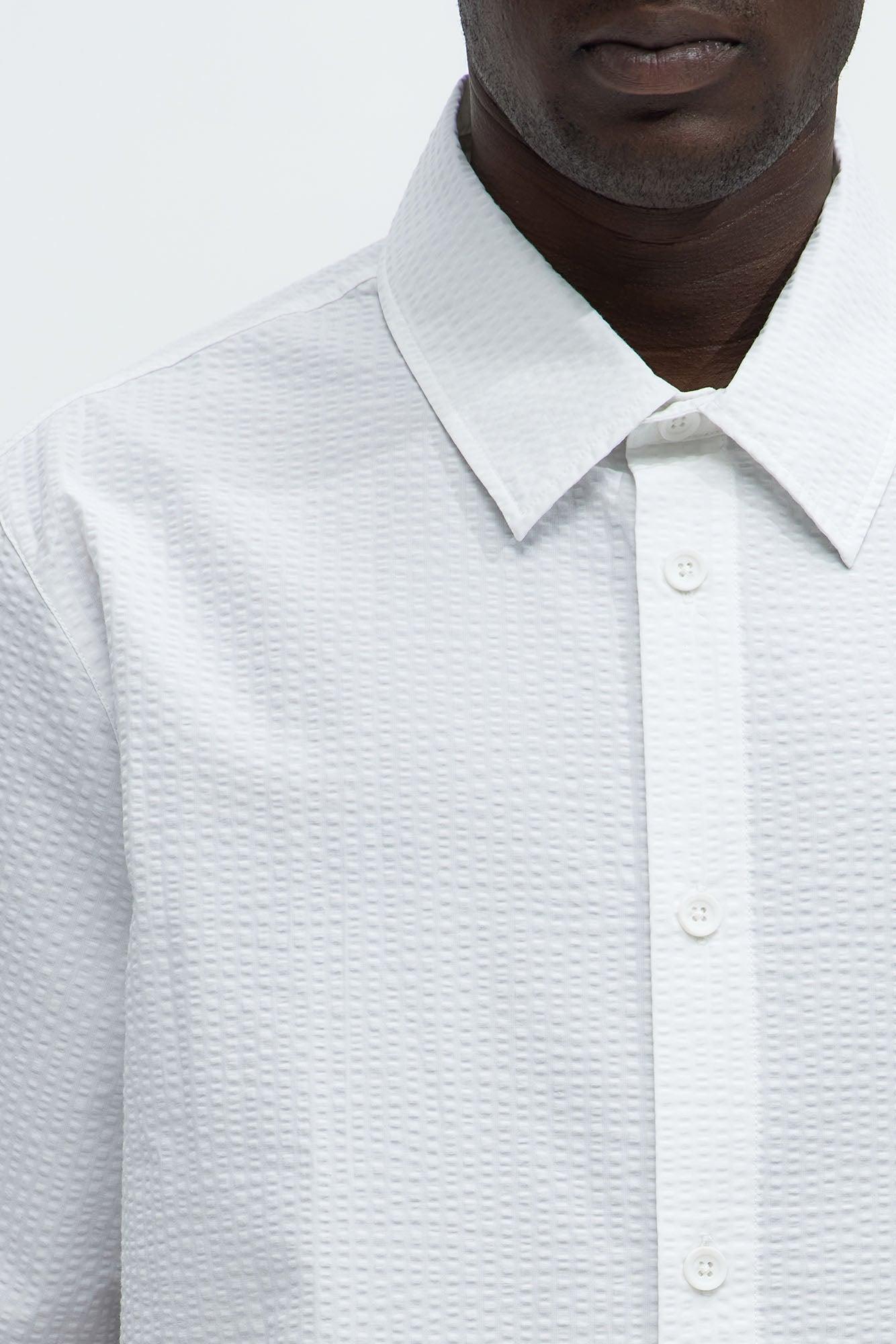 Seersucker Short Sleeve Button Up Shirt - White Product Image