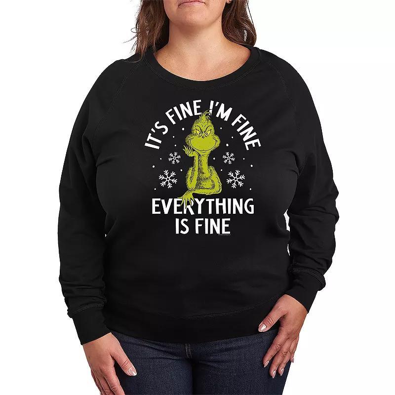 Plus Size Dr. Seuss Grinch It's Fine I'm Fine French Terry Long Sleeve Tee, Women's, Size: 4XL, Grey Dark Red Product Image
