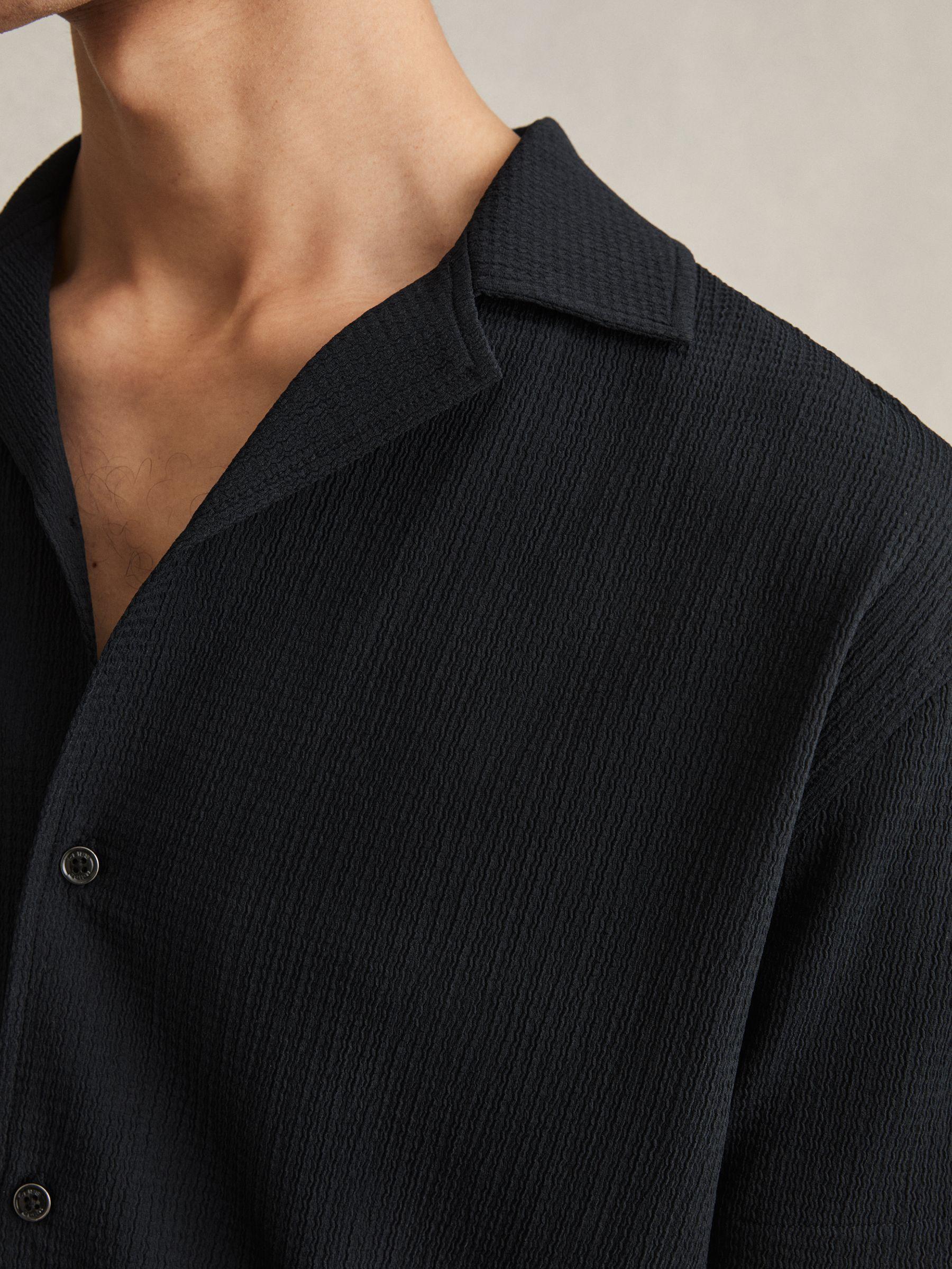 Textured Crepe Cuban Collar Shirt in Navy Product Image