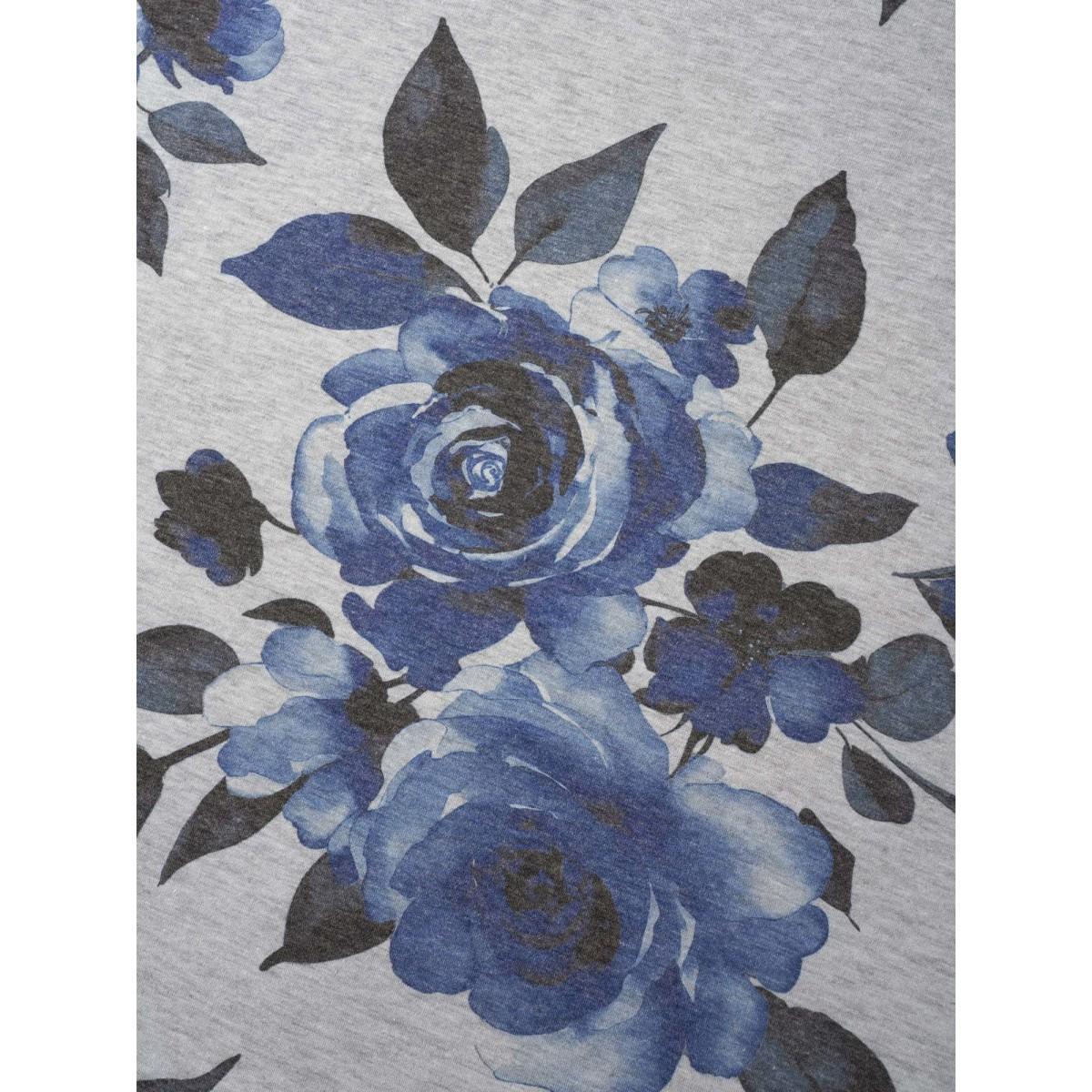 Plus Size Floral Print Round Neck Fitted T-Shirt DarkGray Women Leisure Non Natural Flowers Boat Neck Casual T-shirts BloomChic 28/5X Product Image