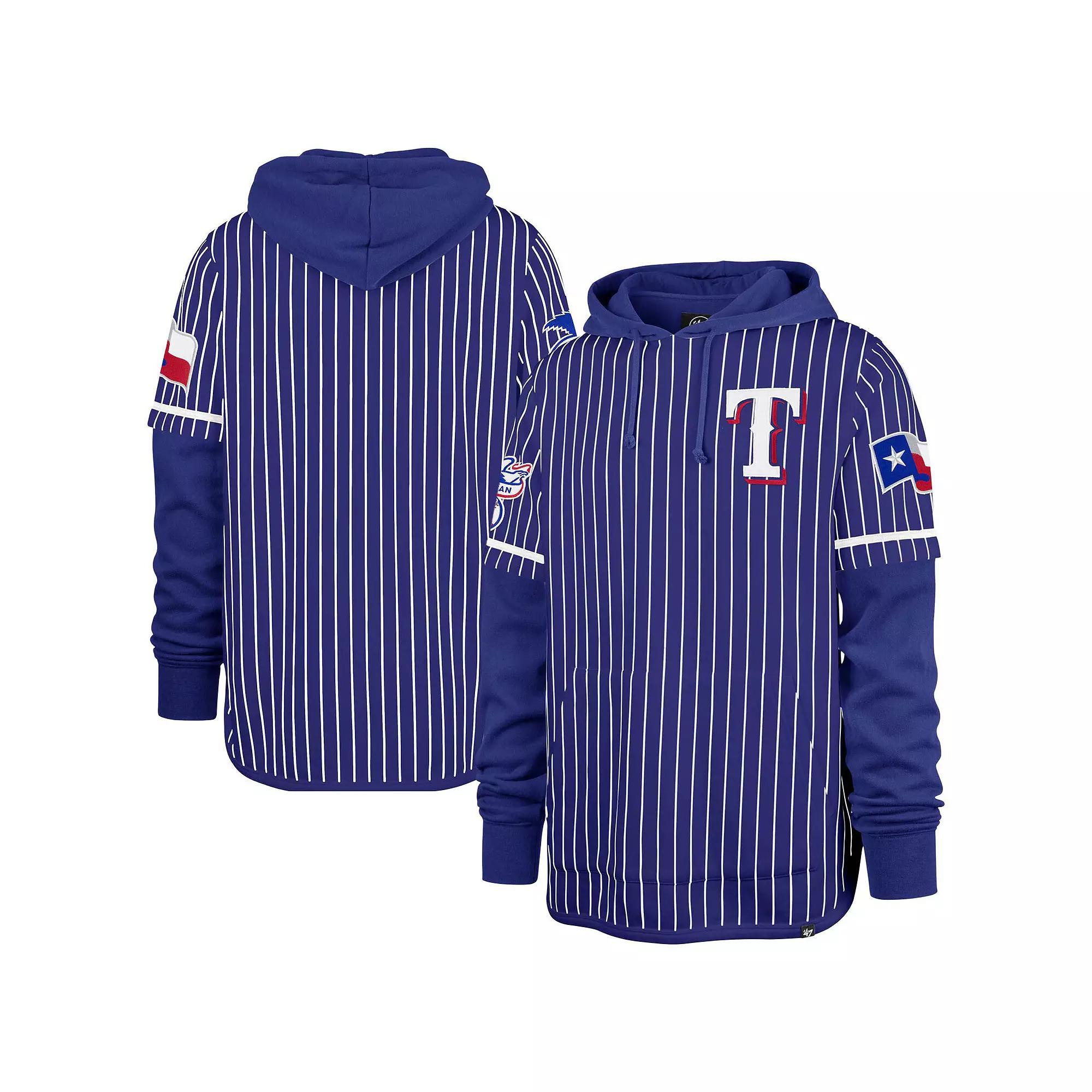 Men's '47 Royal Texas Rangers Pinstripe Double Header Pullover Hoodie,  Product Image