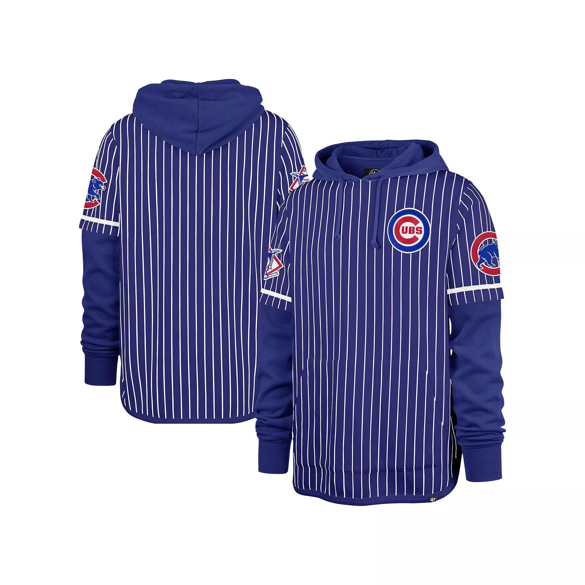 Men's '47 Royal Chicago Cubs Pinstripe Double Header Pullover Hoodie,  Product Image