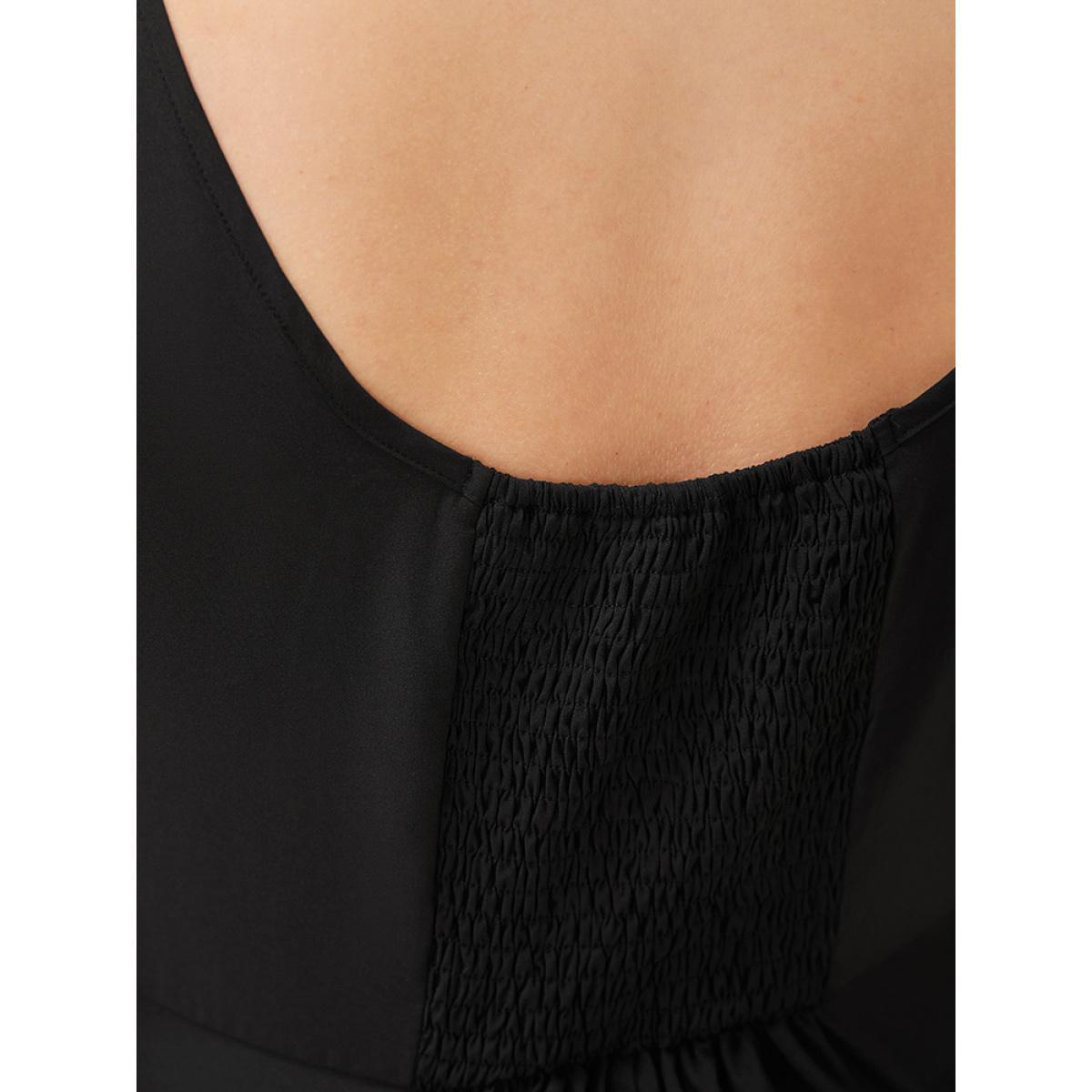 Plus Size Plain Ruffle Trim Pocket Layered Hem Tank Dress Black Women Elegant Round Neck Sleeveless Curvy Midi Dress BloomChic 26/4X Product Image