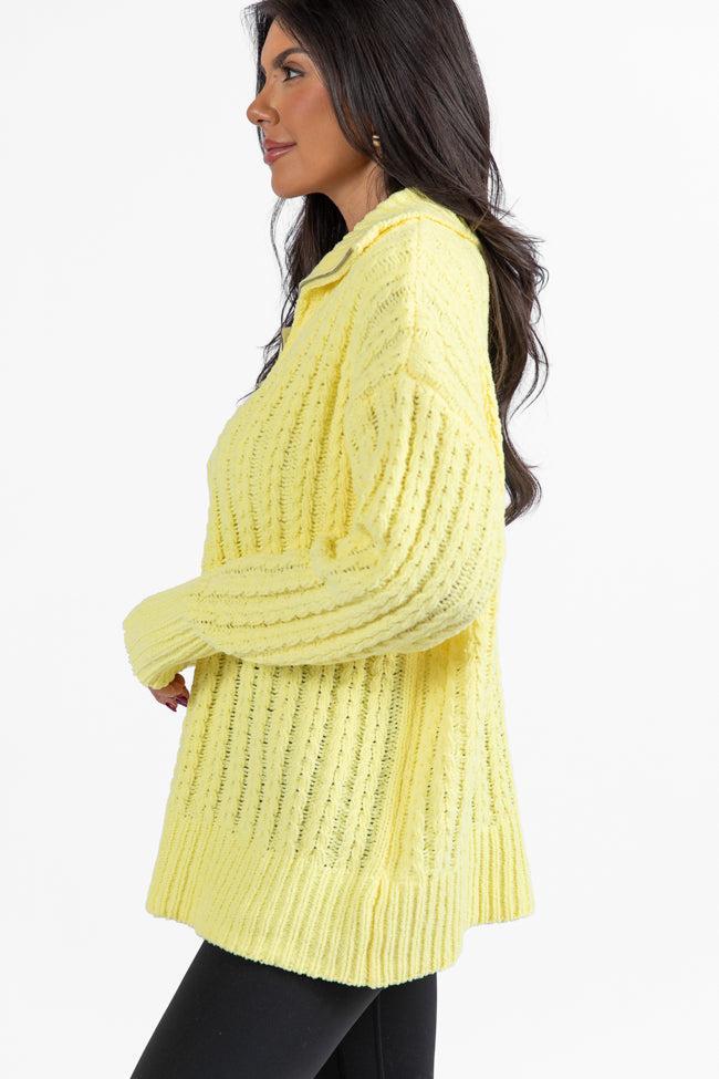 Forever Yours Yellow Cable Knit Chenille Quarter Zip Sweater SALE Product Image