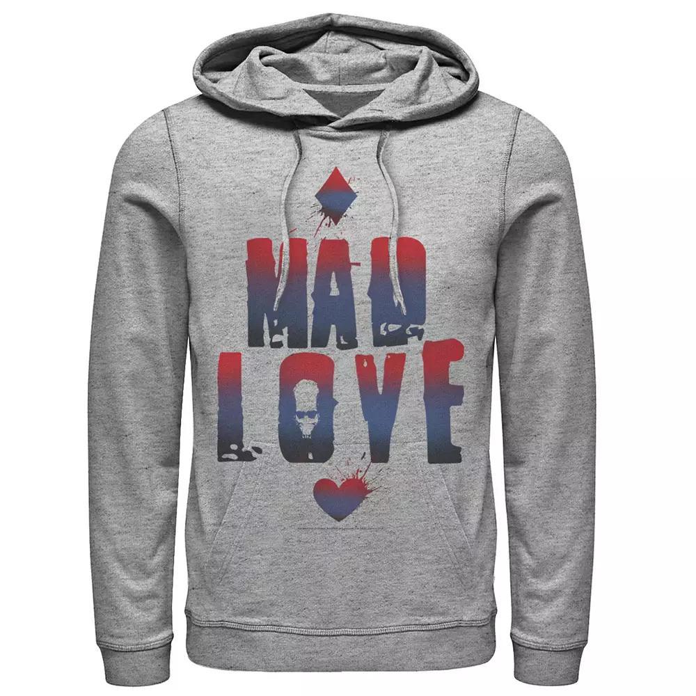 Mens DC Comics Batman Harley Quinn And Joker Mad Love Text Hoodie, Men's, Size: XXL, Athletic Grey Product Image